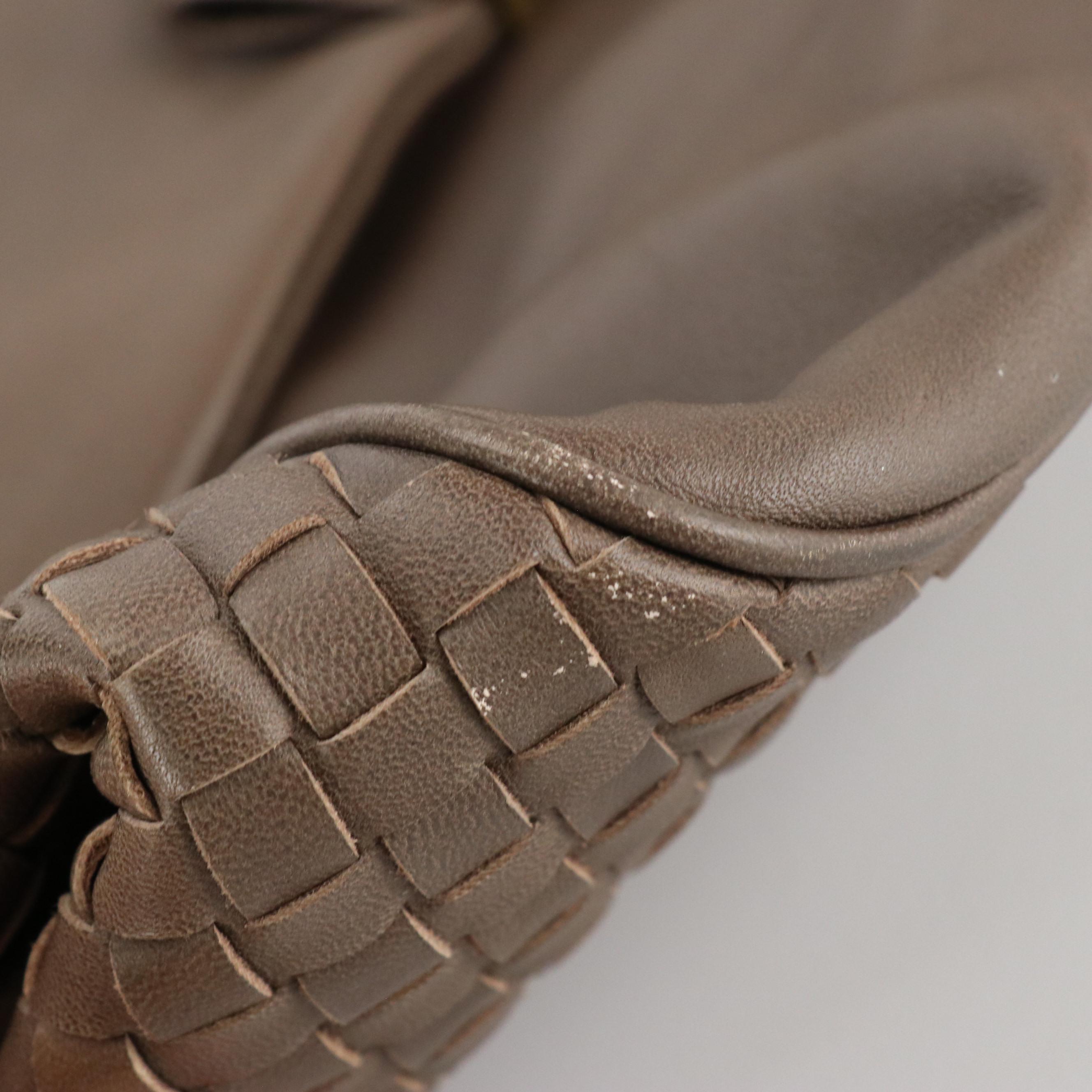 Bottega Veneta Old Petra Napoli Shoulder Bag in Calfskin and Intrecciato Leather