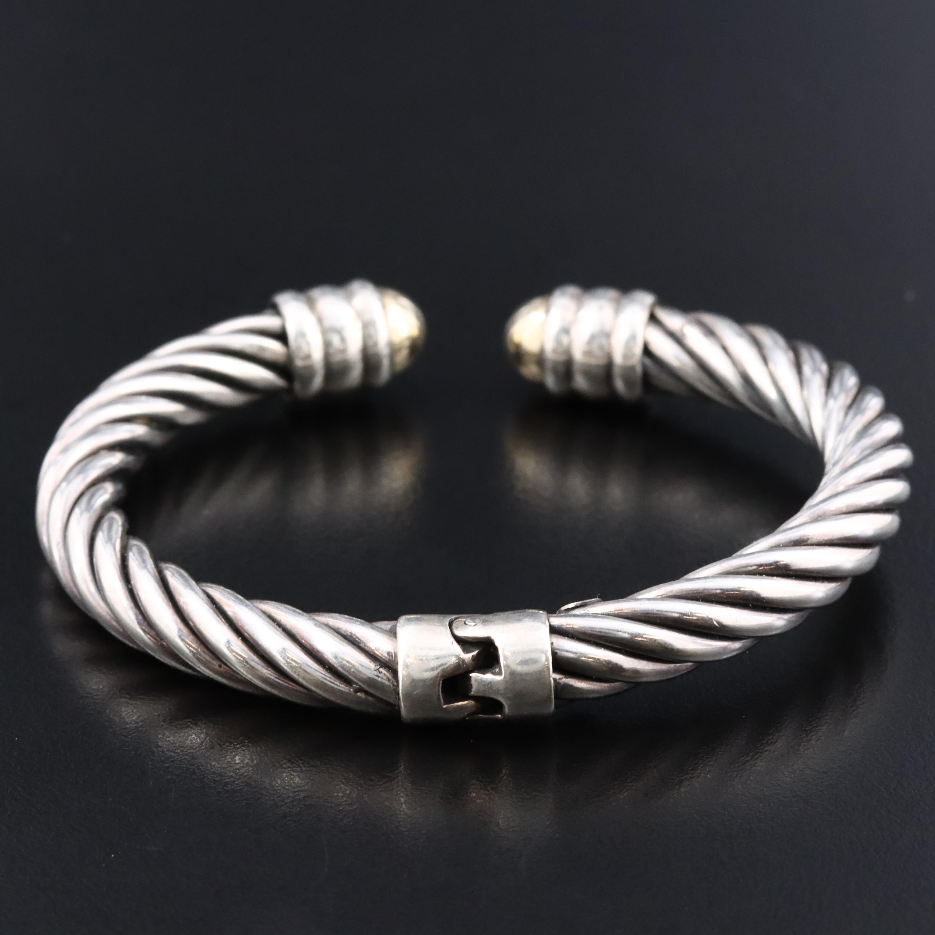 Sterling Cable Cuff with 14K Accents