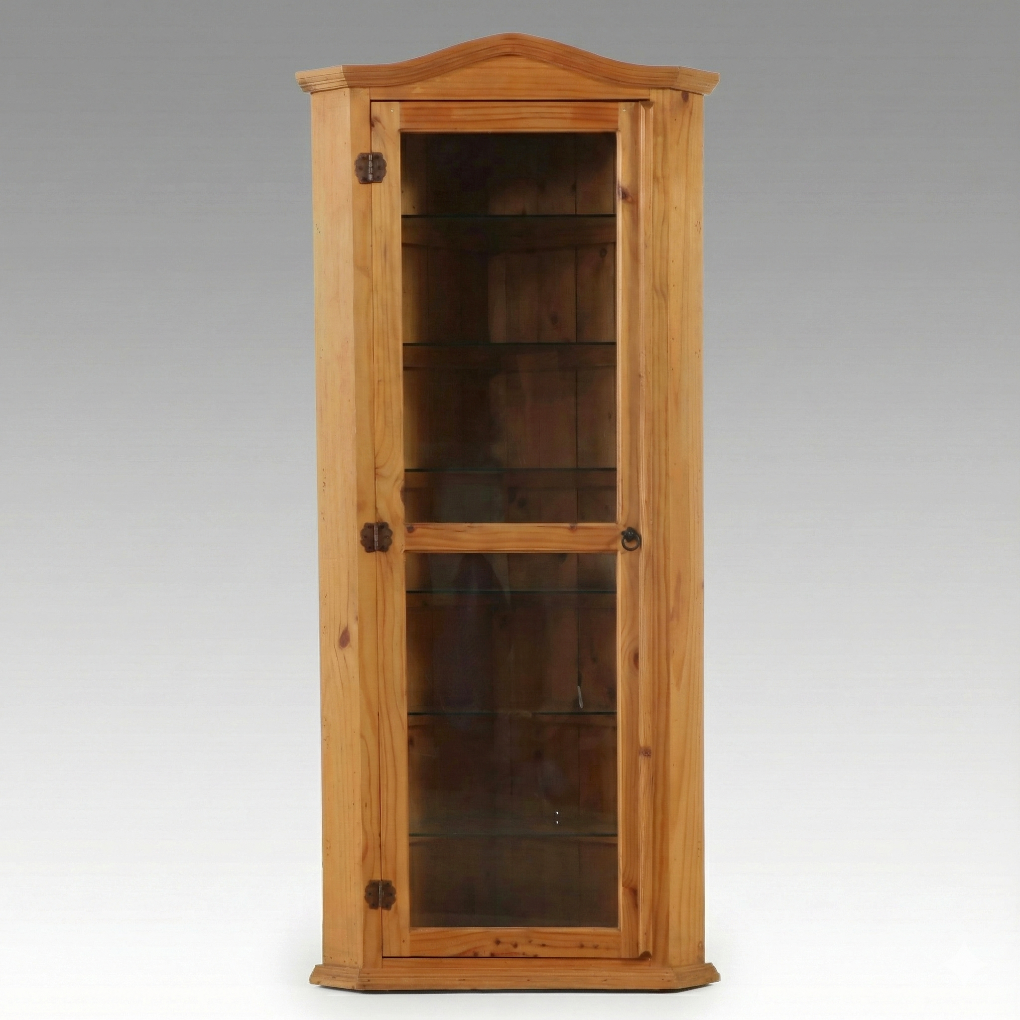 Colonial Style Pine Glass Front Illuminated Corner Cabinet