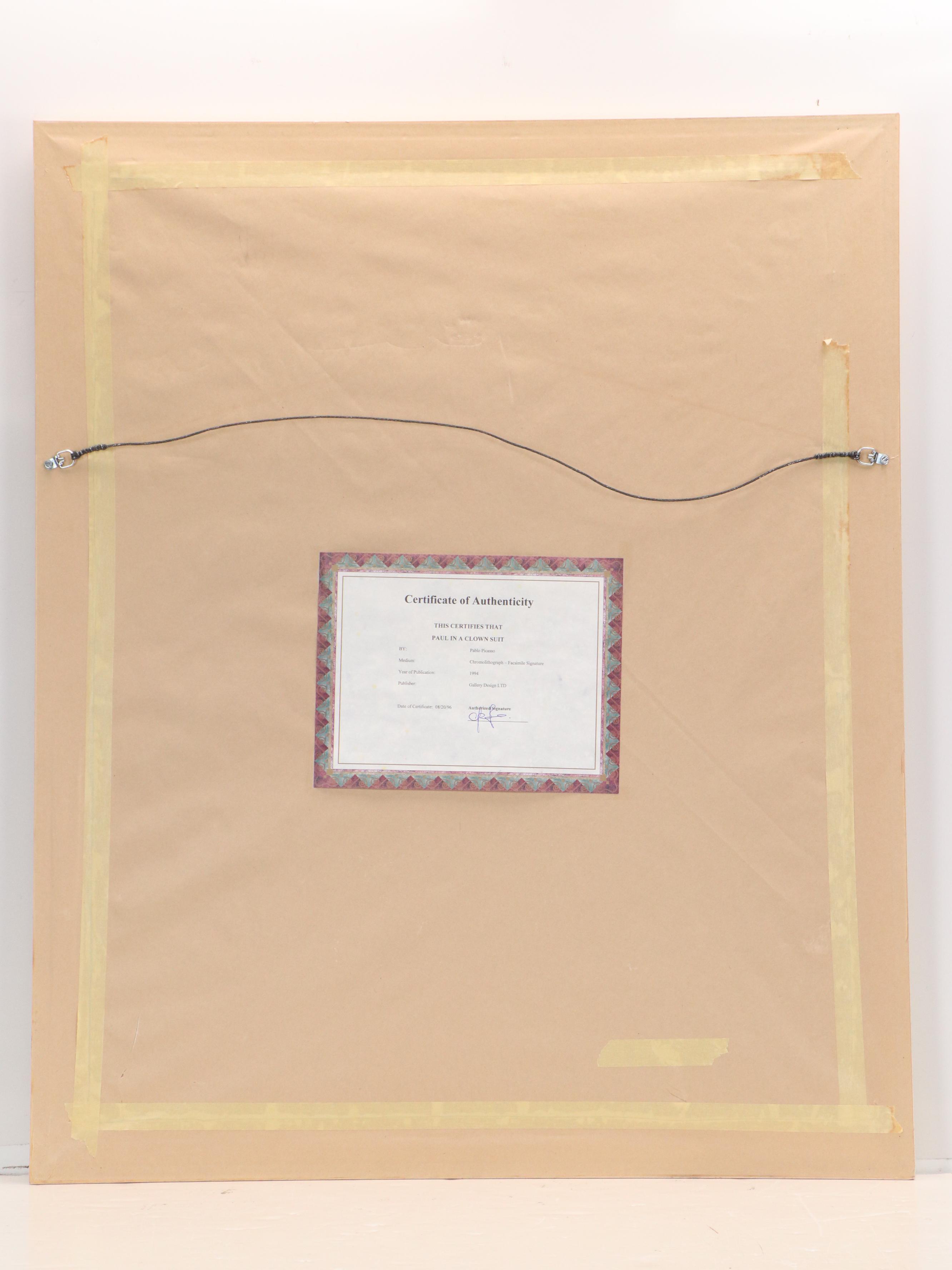 After Pablo Picasso Chromolithograph "Paul en Arlequin," 1994