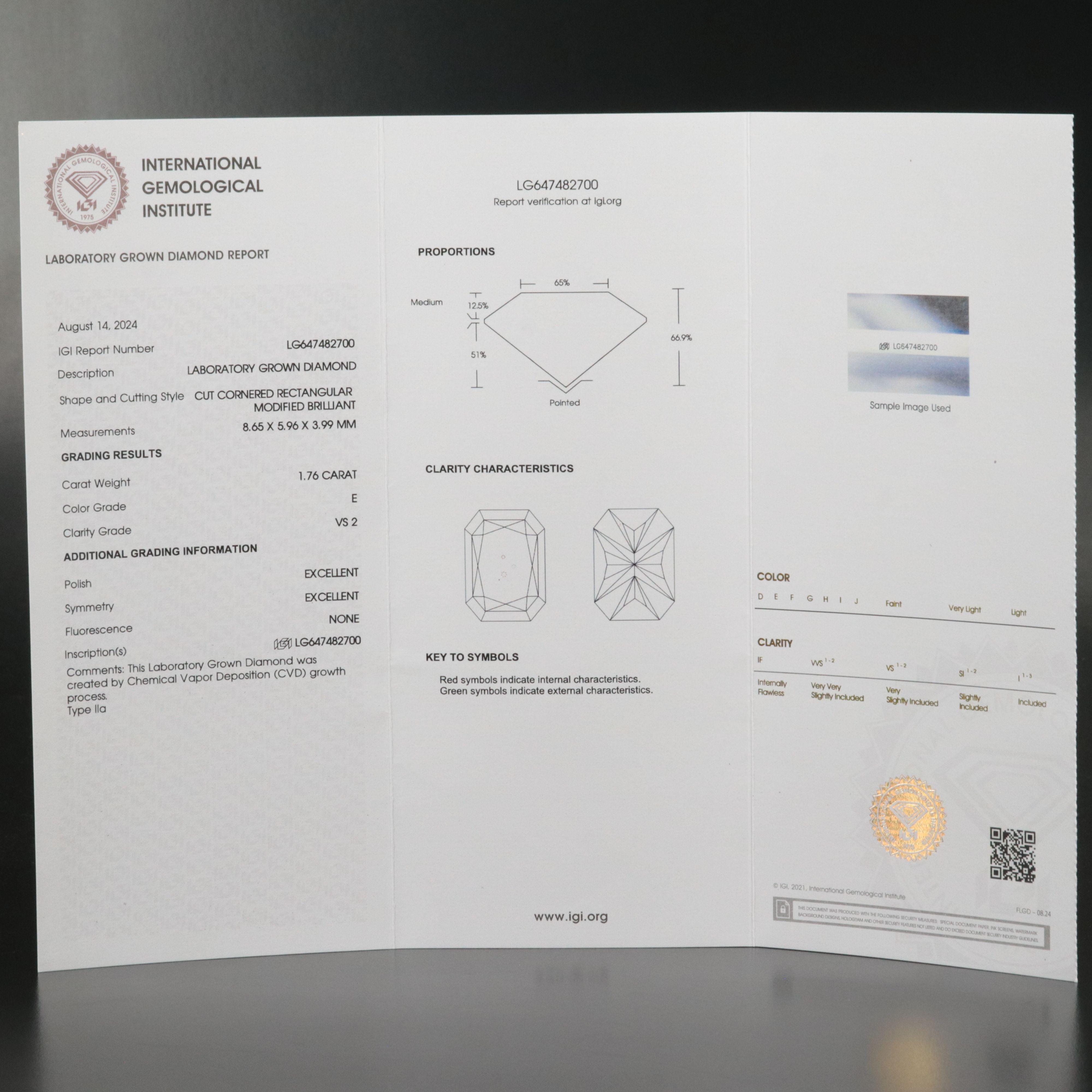 Loose 1.76 CT Lab Grown Diamond with IGI Report