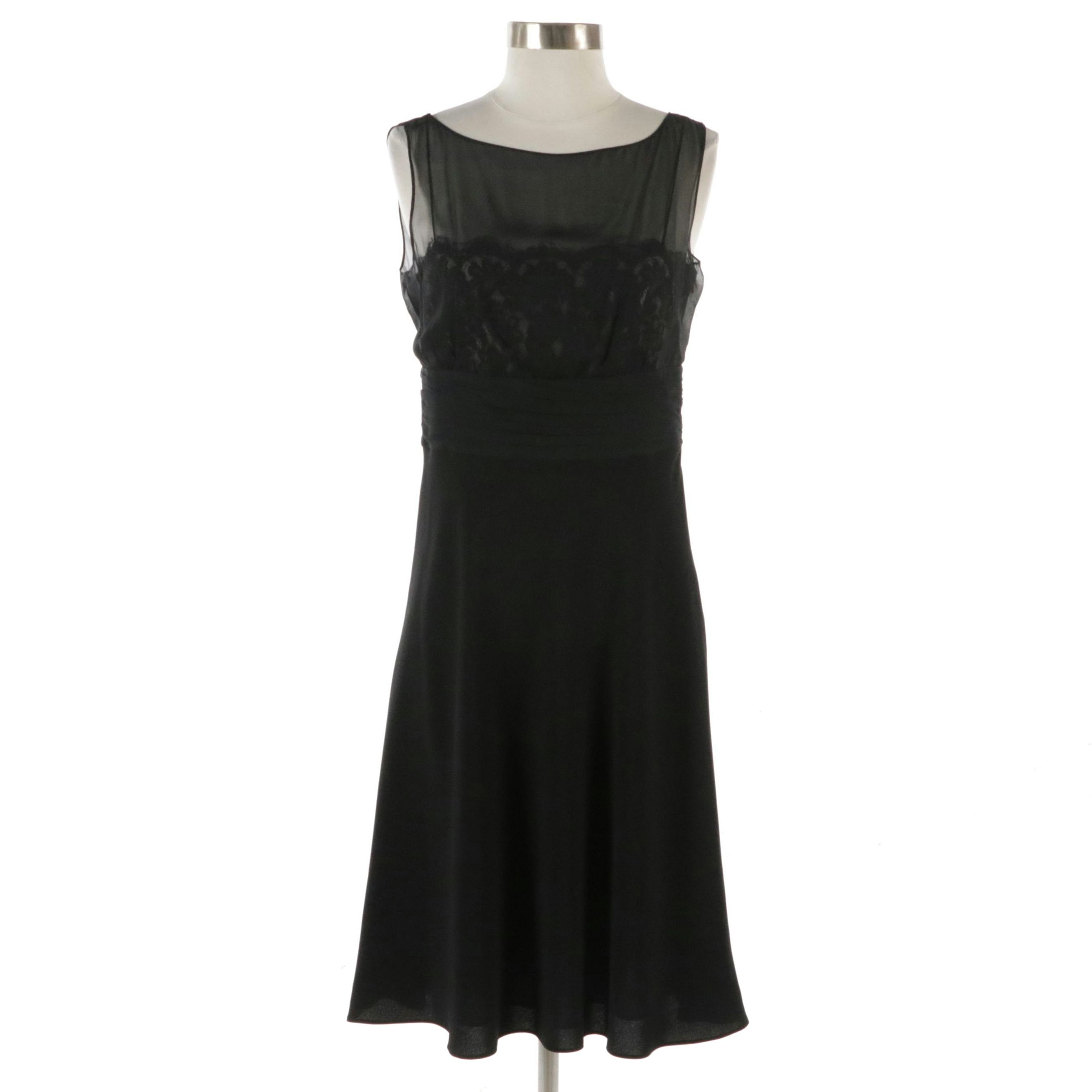 Ann Taylor Black Silk and Lace Sleeveless Cocktail Dress
