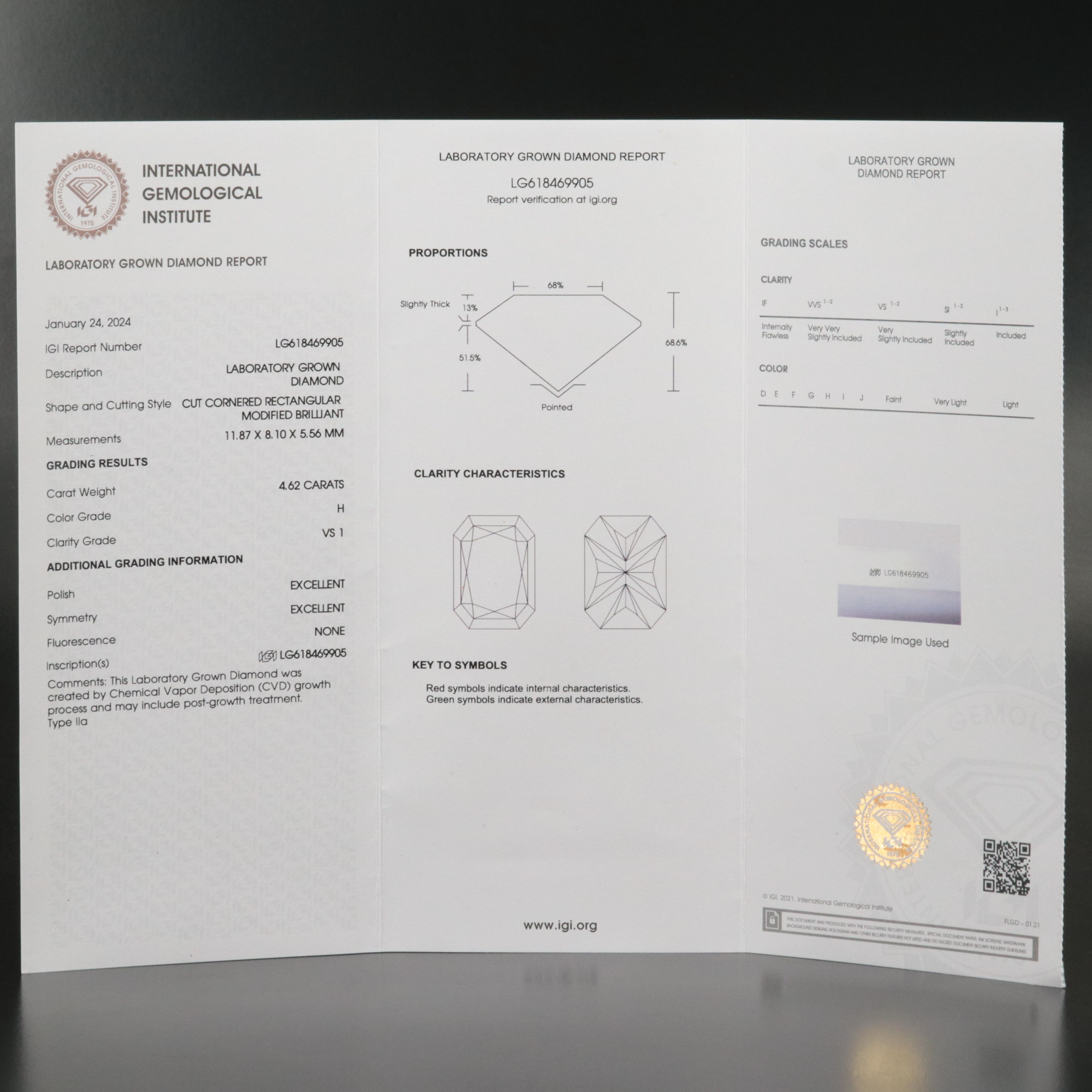 Loose 4.62 CT Lab Grown Diamond with IGI Report