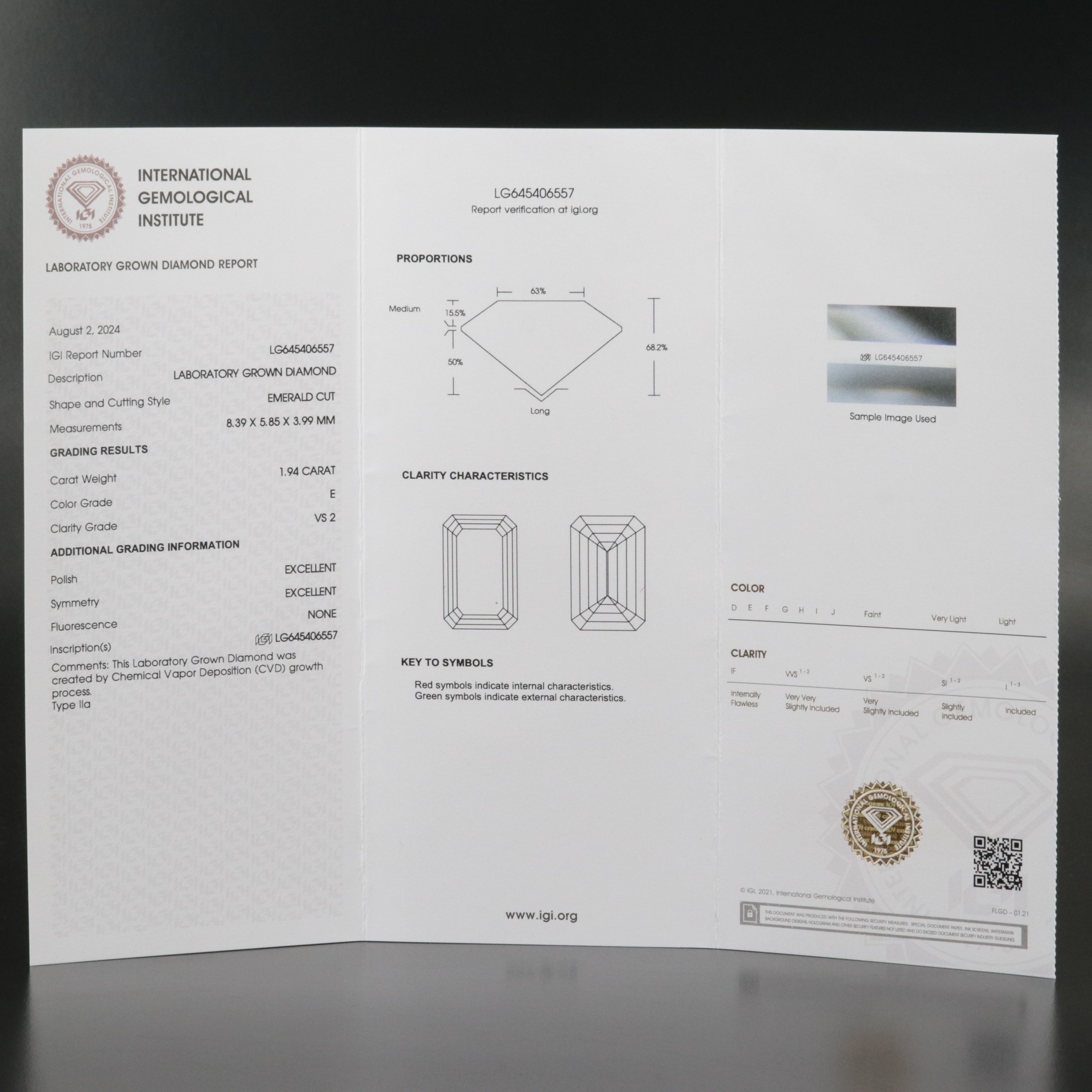 Loose 1.94 CT Lab Grown Diamond with IGI Report