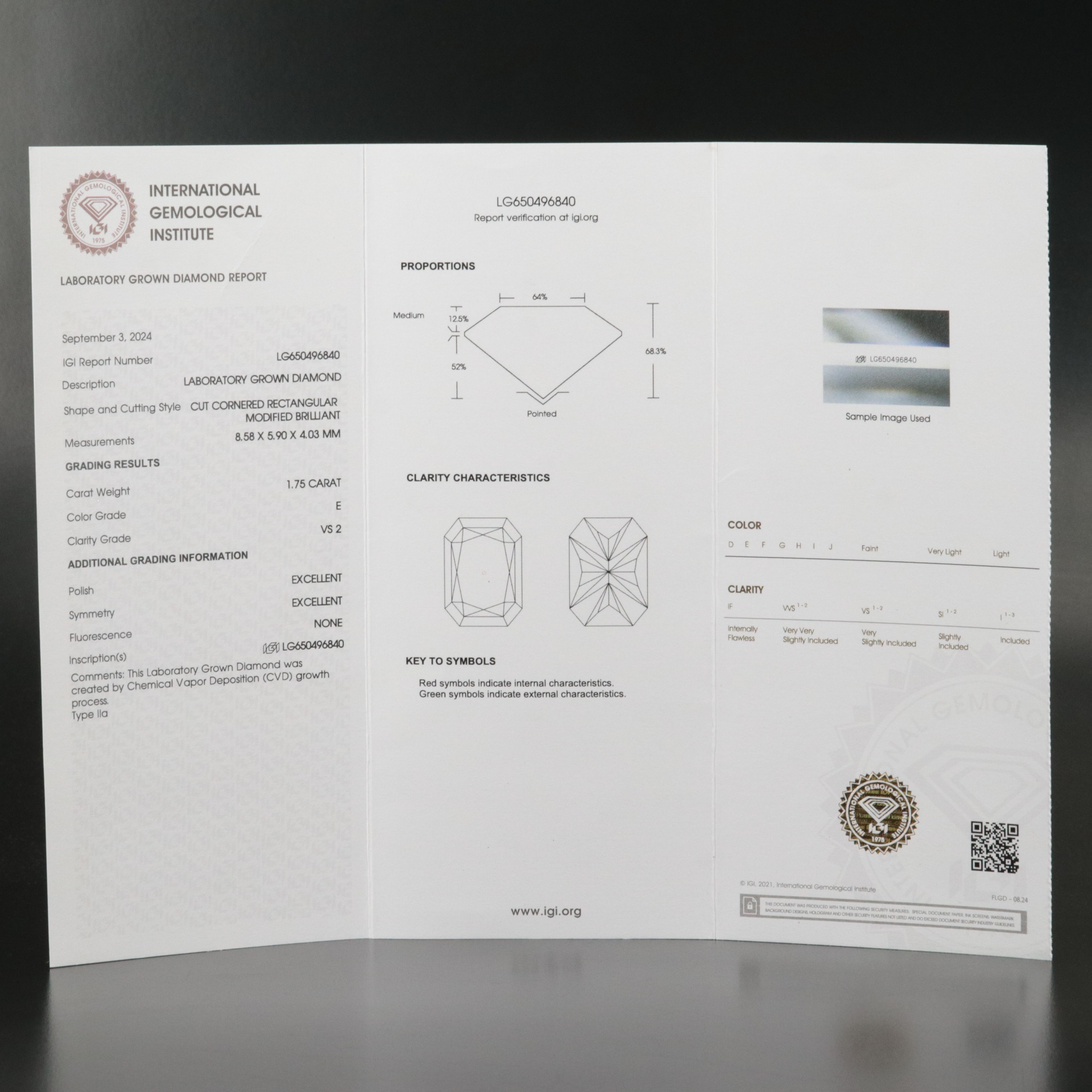 Loose 1.75 CT Lab Grown Diamond with IGI Report