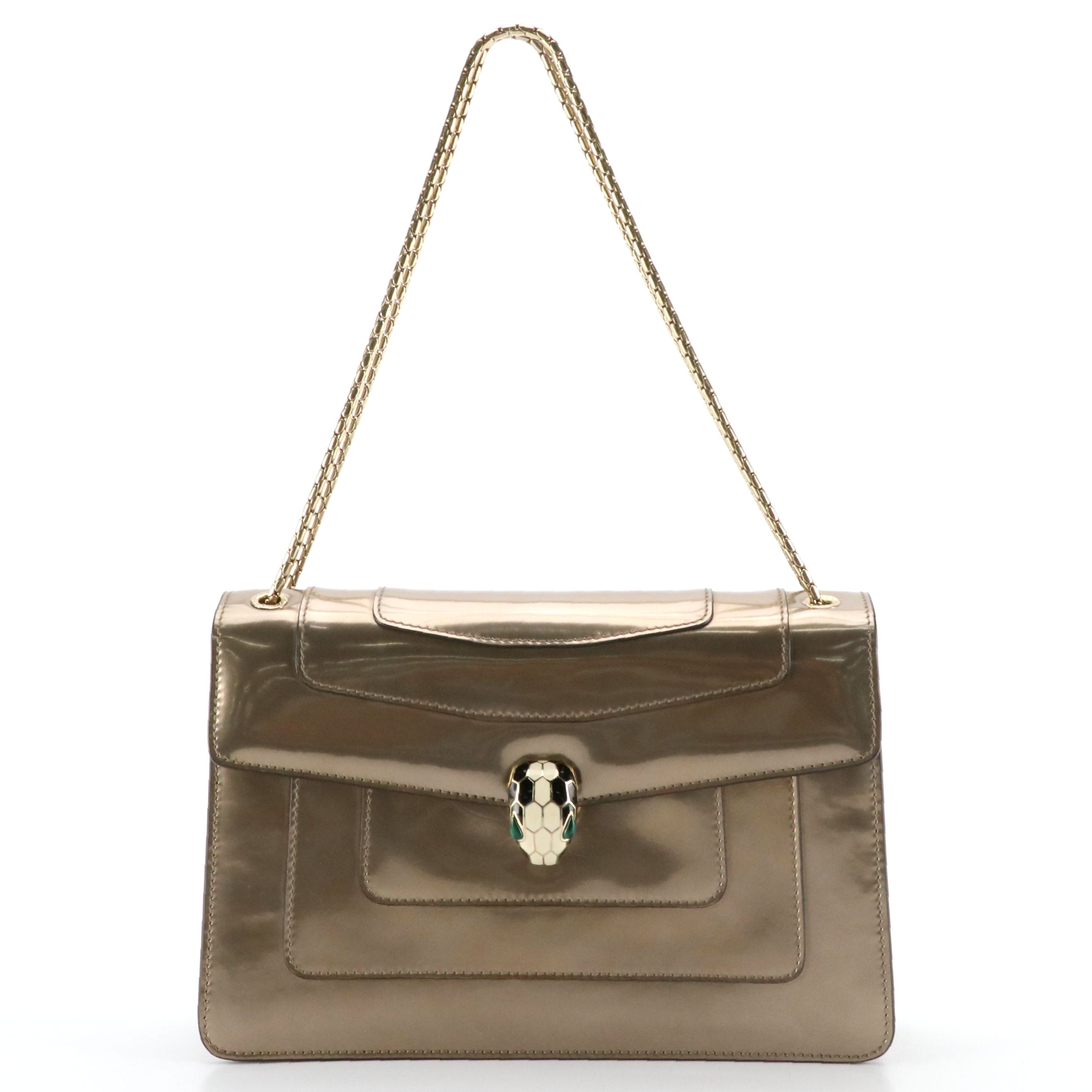 BVLGARI Serpenti Forever Large Chain Satchel in Metallic Glazed Leather