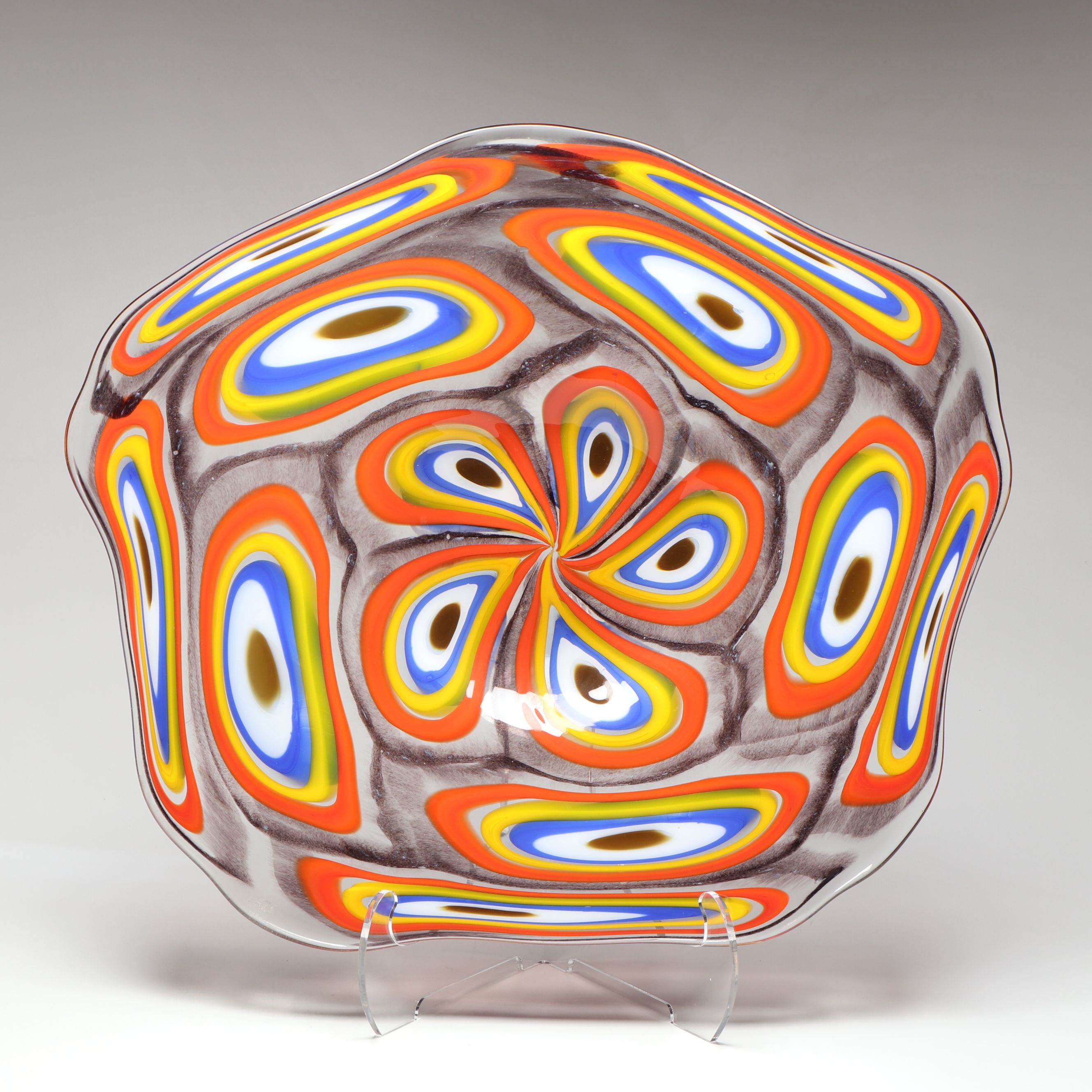 Artisan Signed L. Millard Freeform Blown Art Glass Charger, 1996