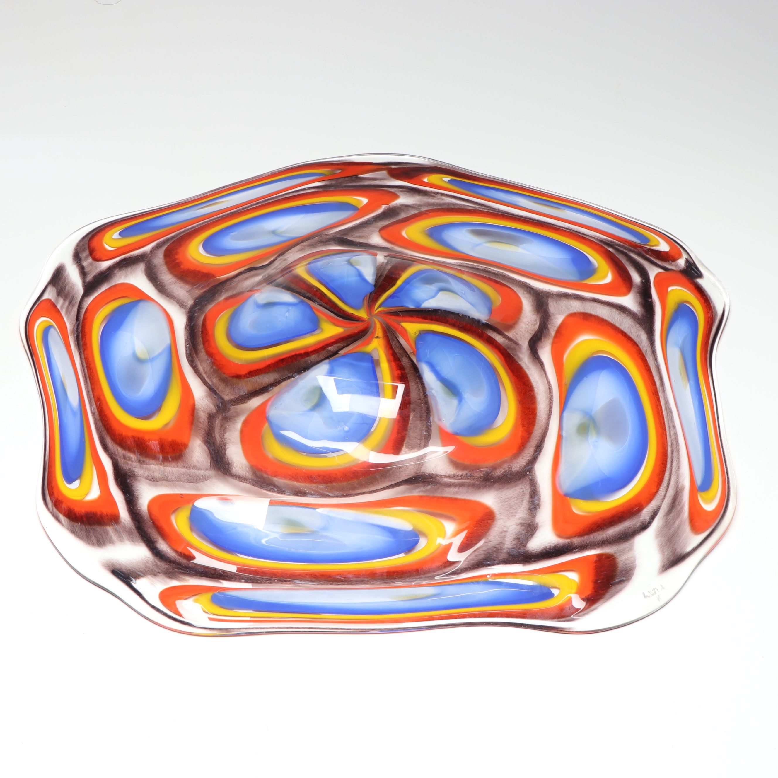 Artisan Signed L. Millard Freeform Blown Art Glass Charger, 1996