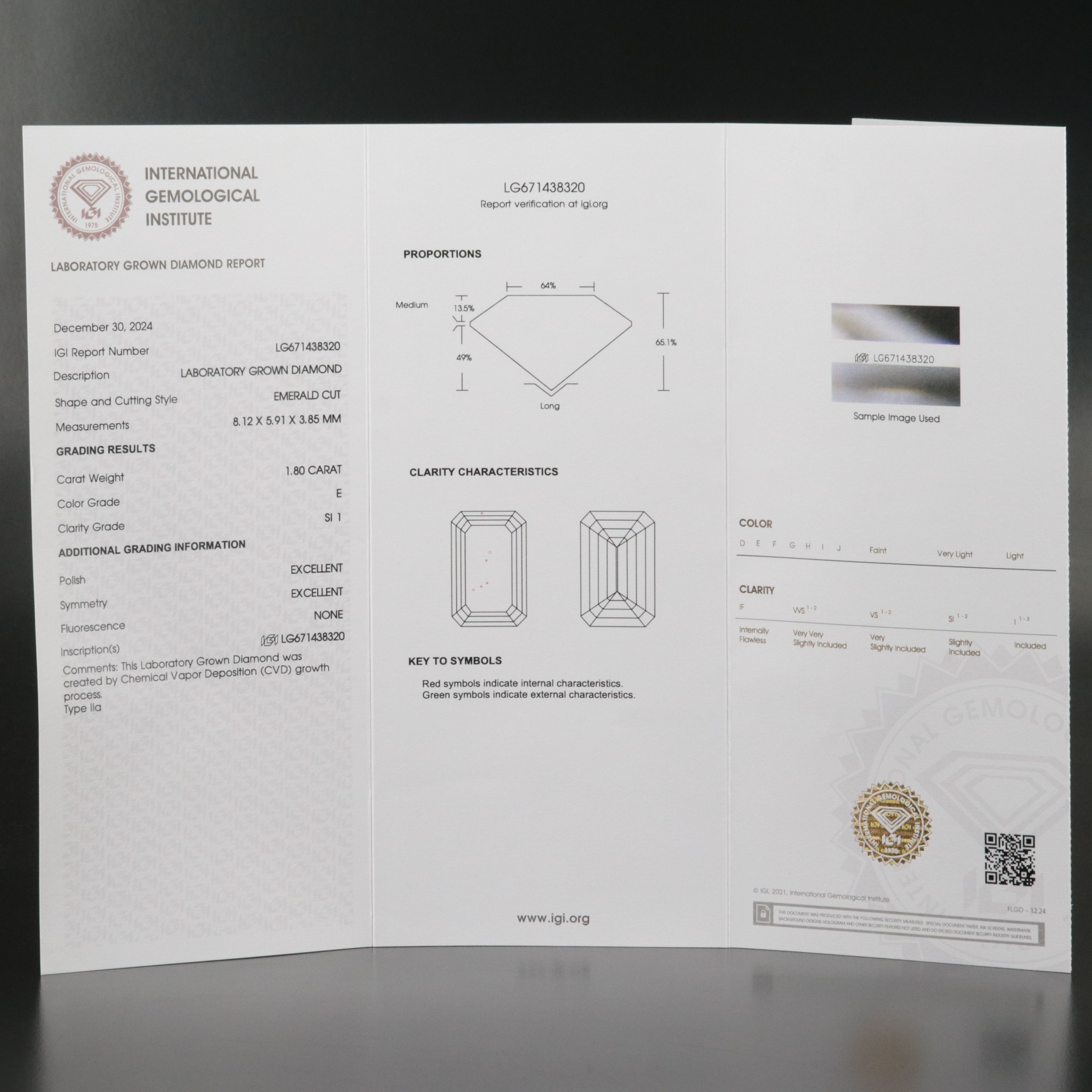 Loose 1.80 CT Lab Grown Diamond with IGI Report