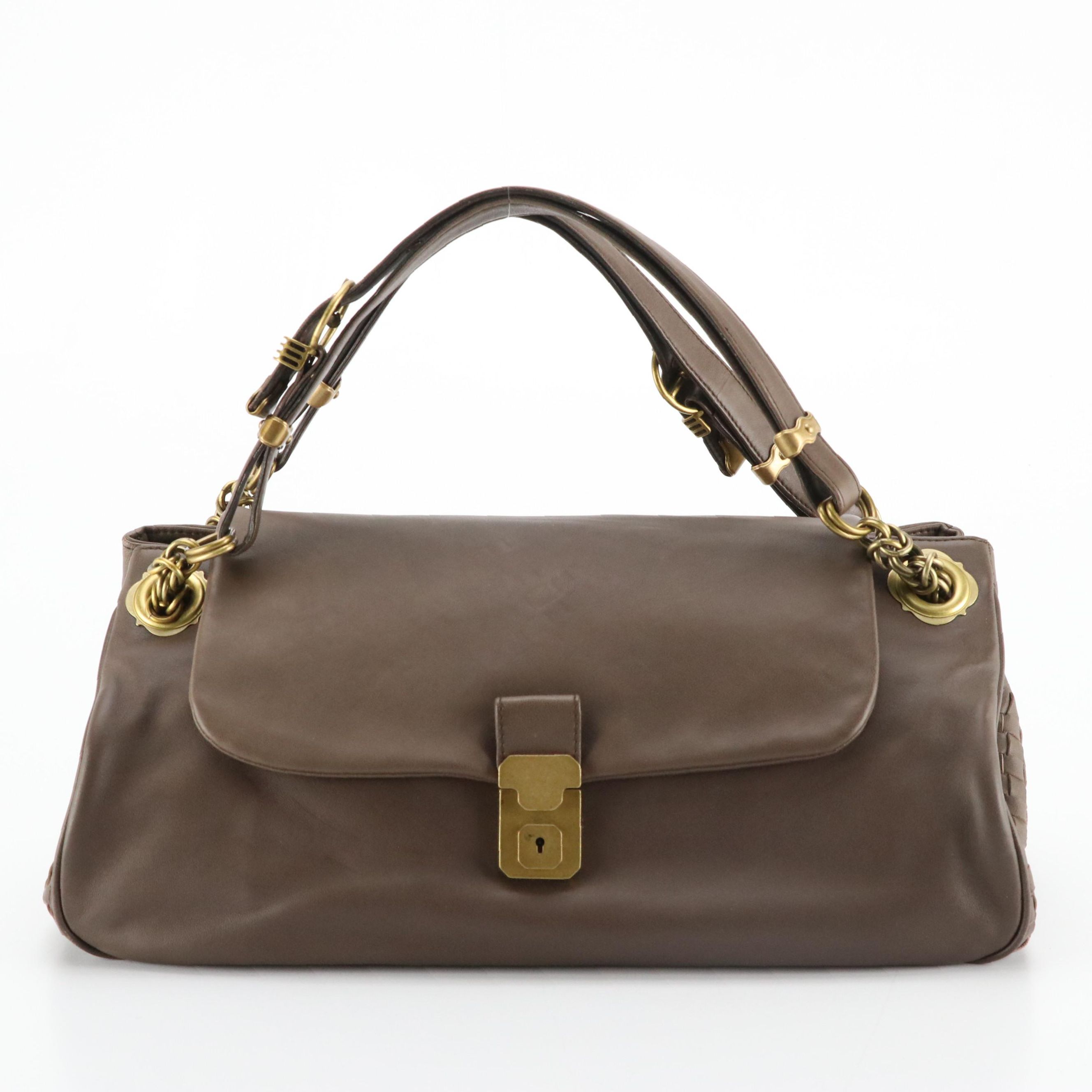 Bottega Veneta Old Petra Napoli Shoulder Bag in Calfskin and Intrecciato Leather