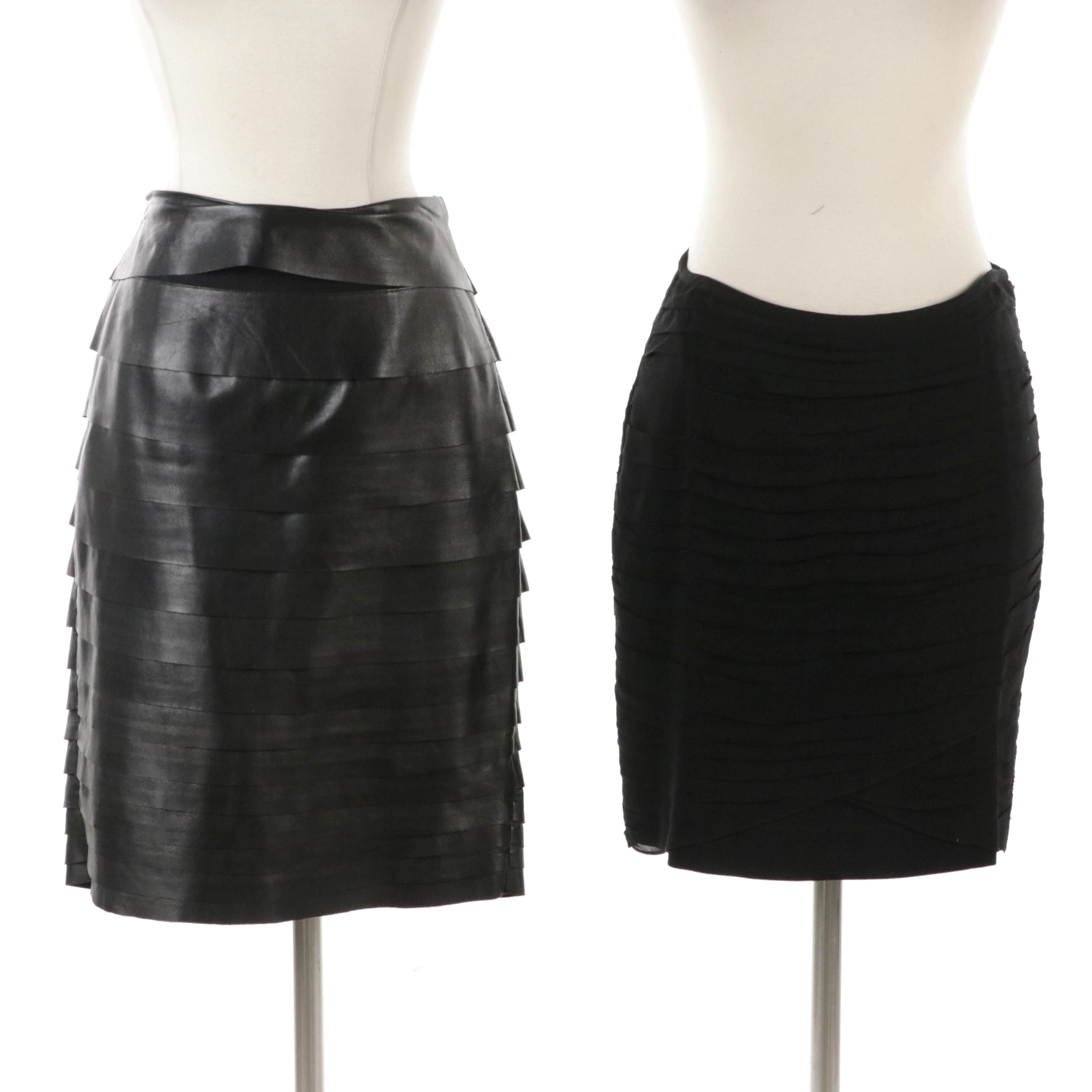 Ann Taylor Black Silk Skirt and White House Black Market Black Lambskin Skirt