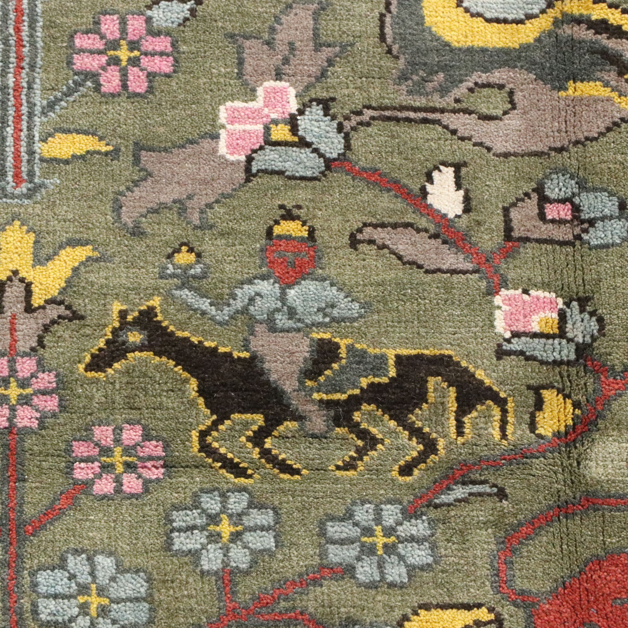 9'1 x 12' Hand-Knotted Indo-Persian Ziegler Pictorial Room-Sized Rug