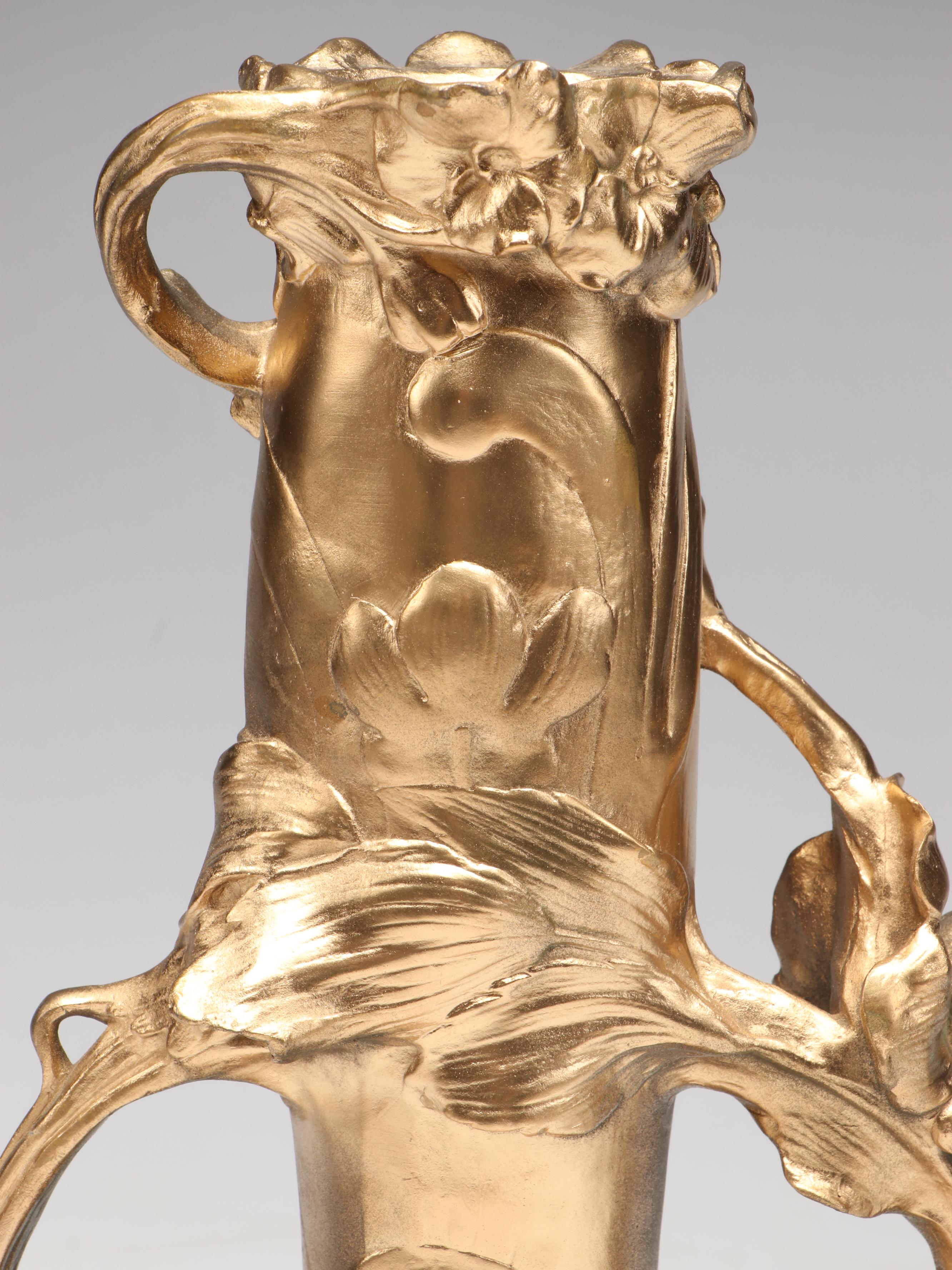 Art Nouveau Style Gilded Metal Vase, Late 19th/Early 20th Century