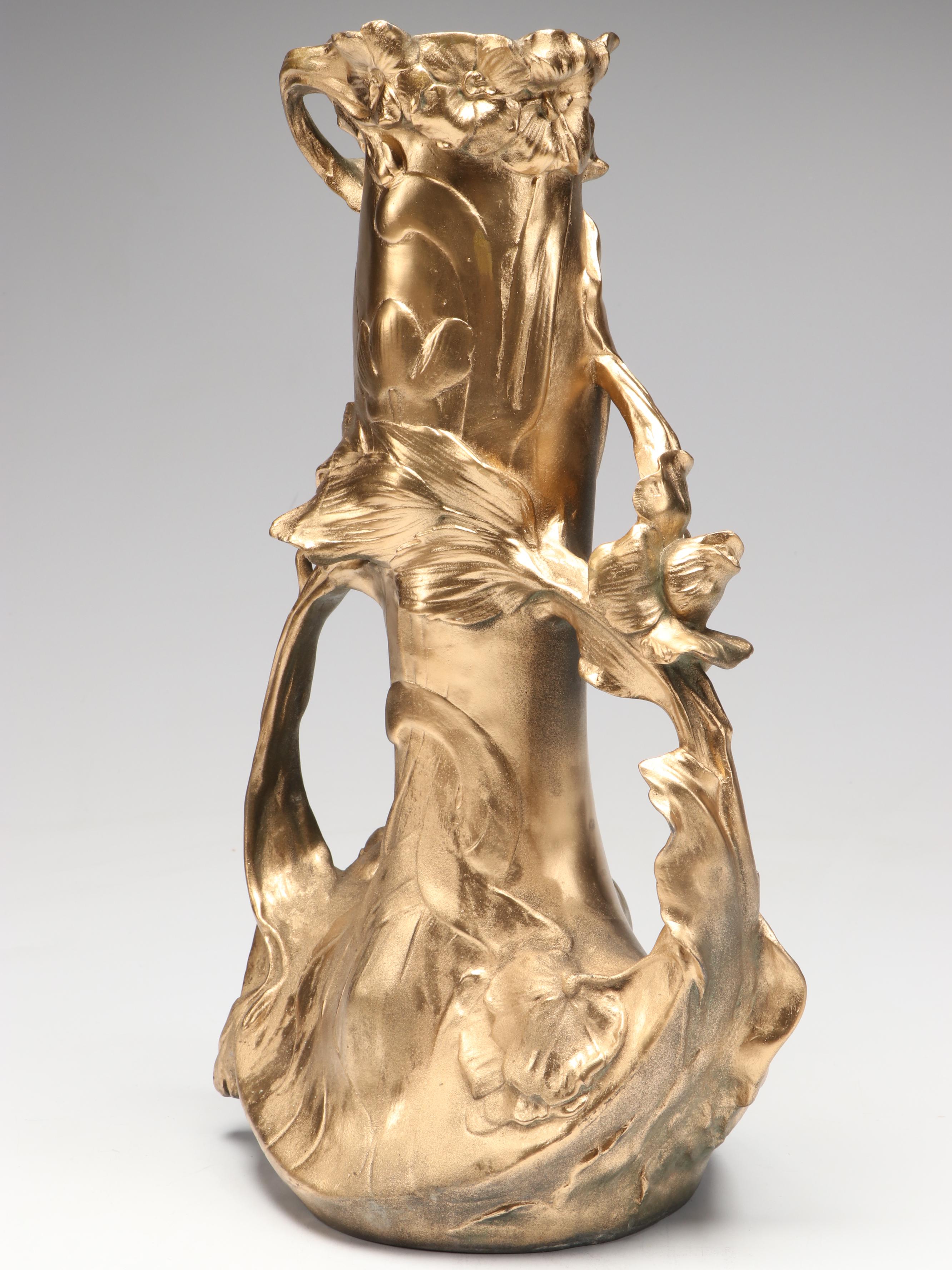 Art Nouveau Style Gilded Metal Vase, Late 19th/Early 20th Century
