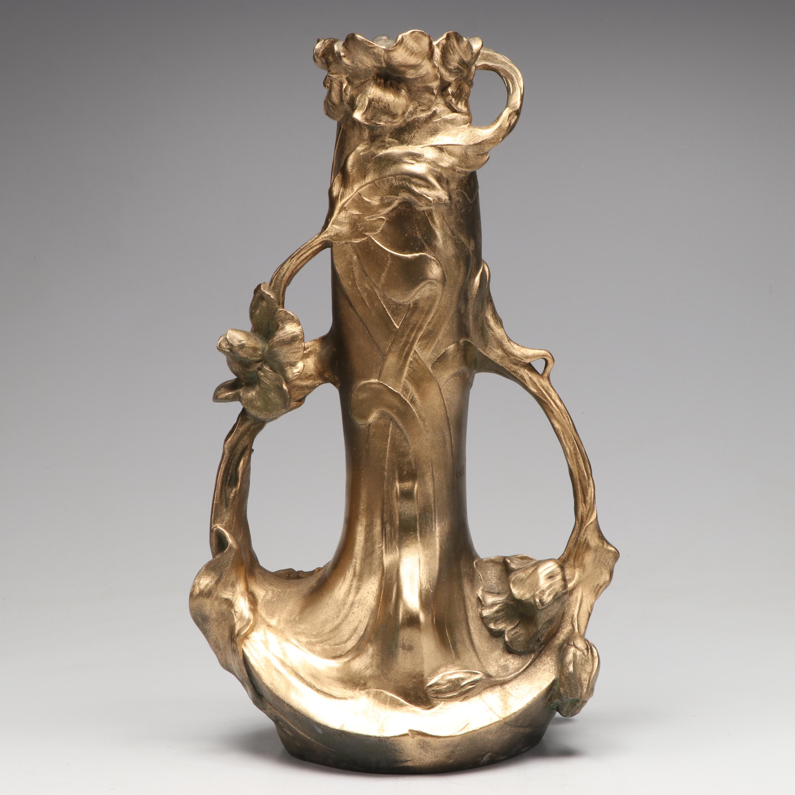 Art Nouveau Style Gilded Metal Vase, Late 19th/Early 20th Century