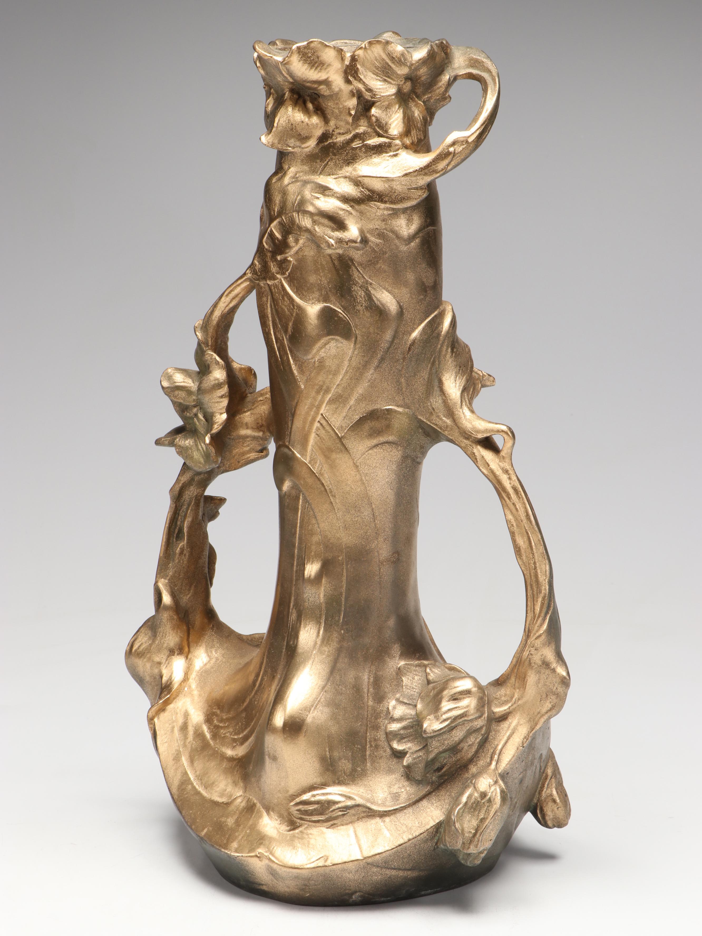 Art Nouveau Style Gilded Metal Vase, Late 19th/Early 20th Century