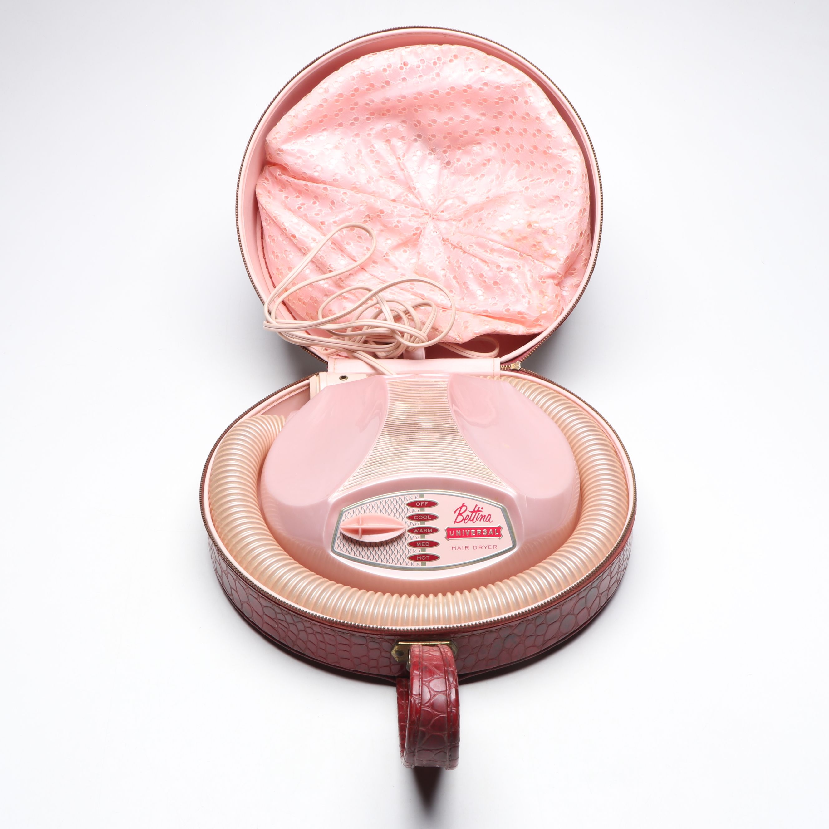 Bettina Universal Hair Dryer in Faux Alligator Case, Mid-20th Century