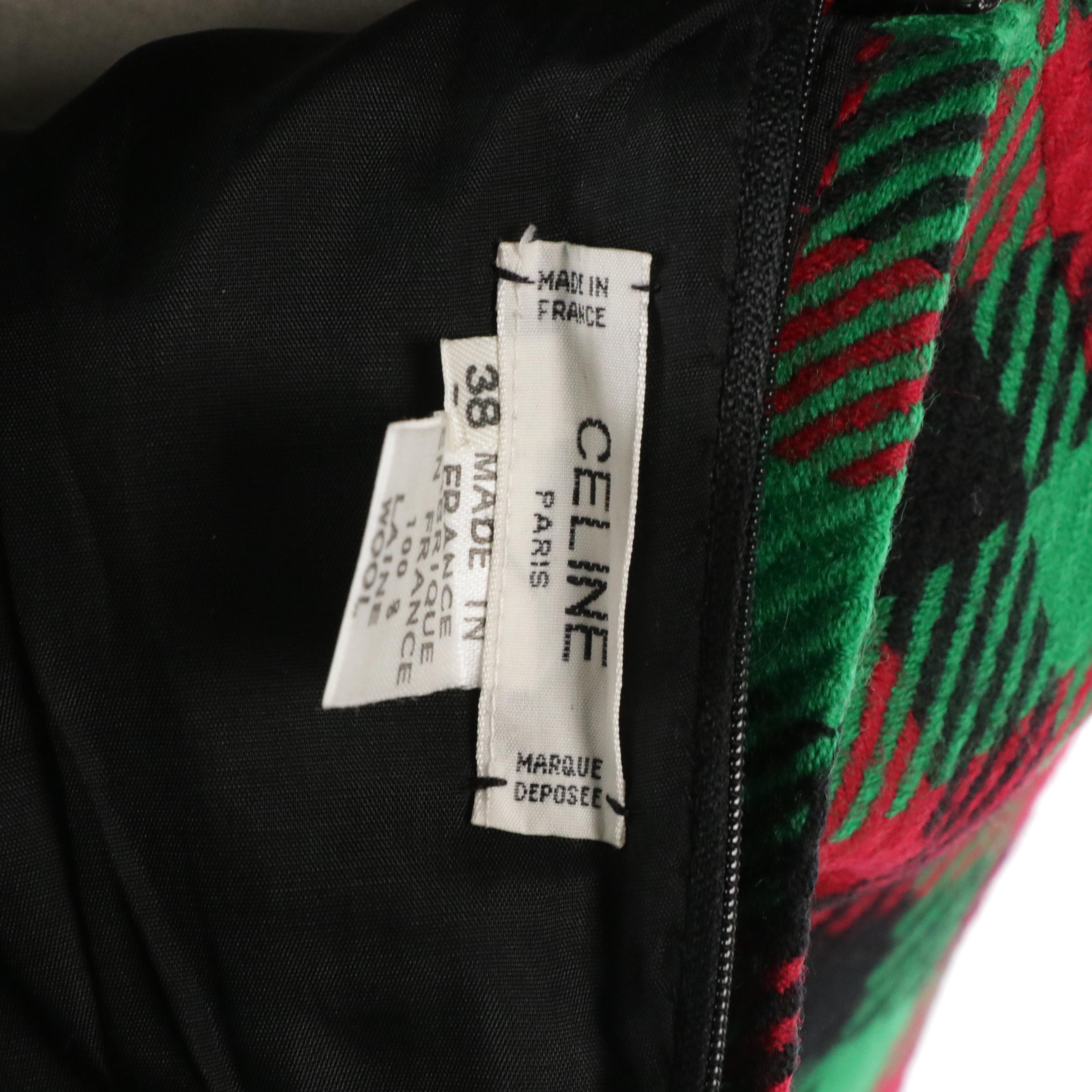 Celine Red and Green Plaid Wool Skirt Suit
