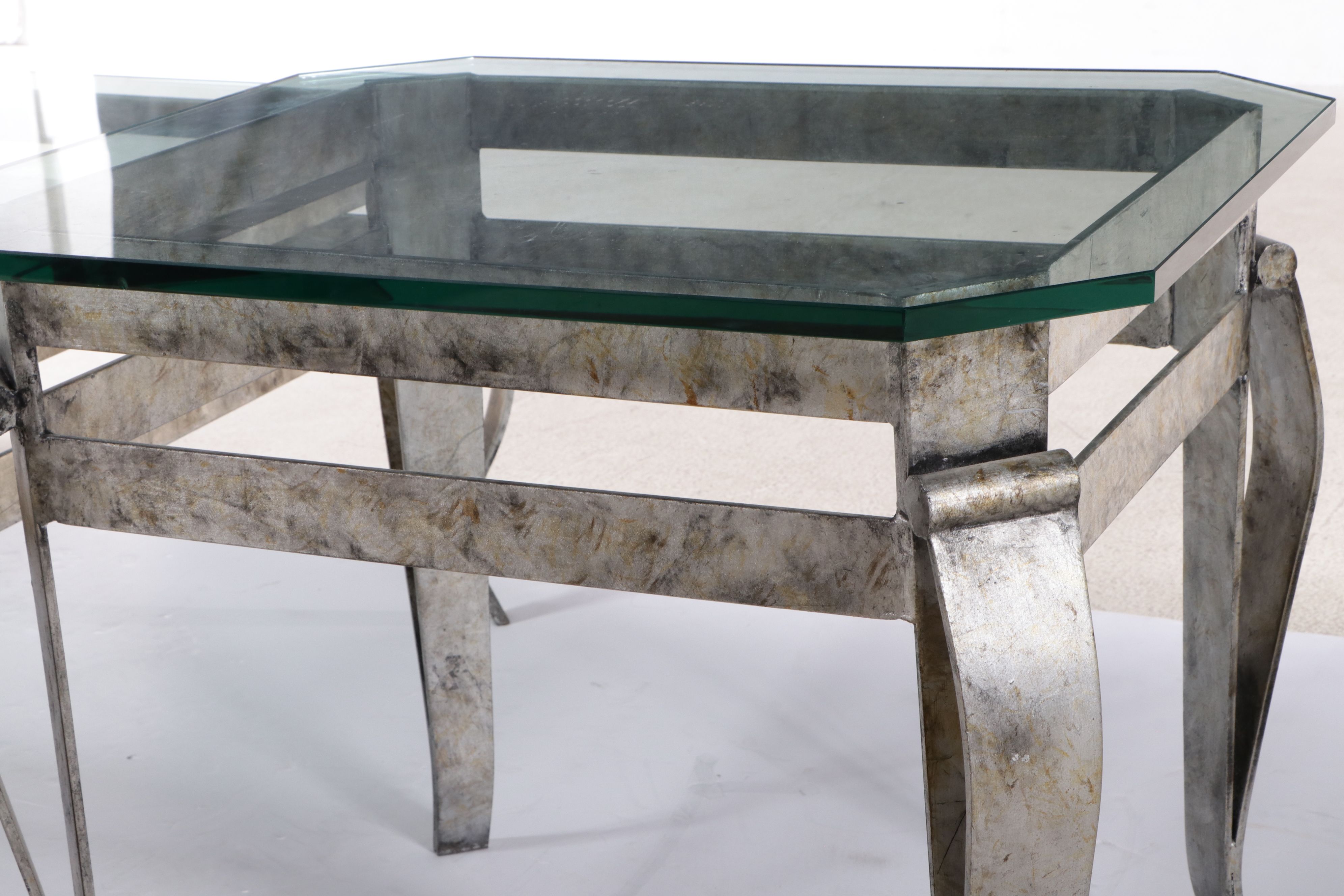 Contemporary Queen Anne Style Steel Coffee Table and End Table