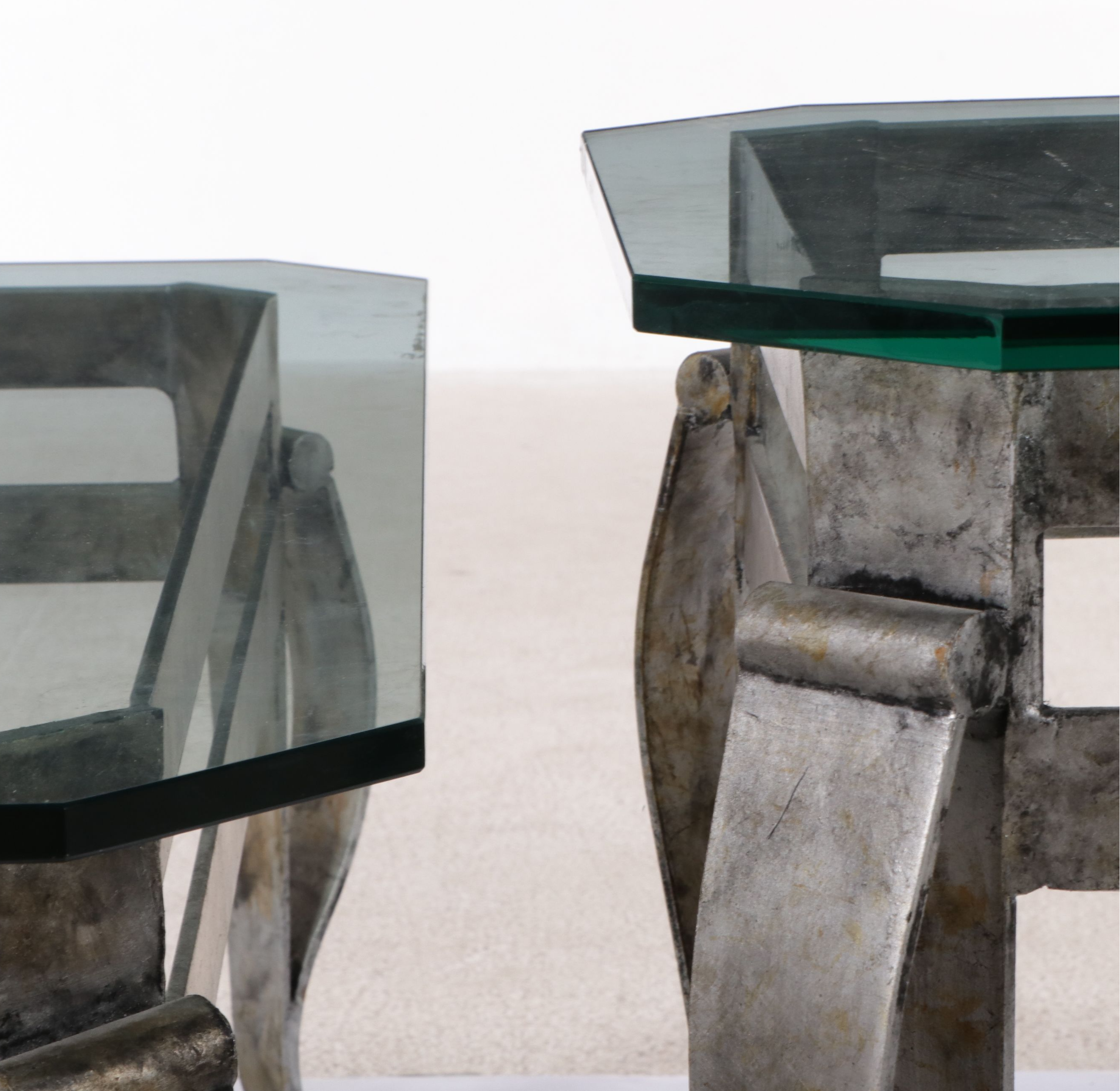 Contemporary Queen Anne Style Steel Coffee Table and End Table