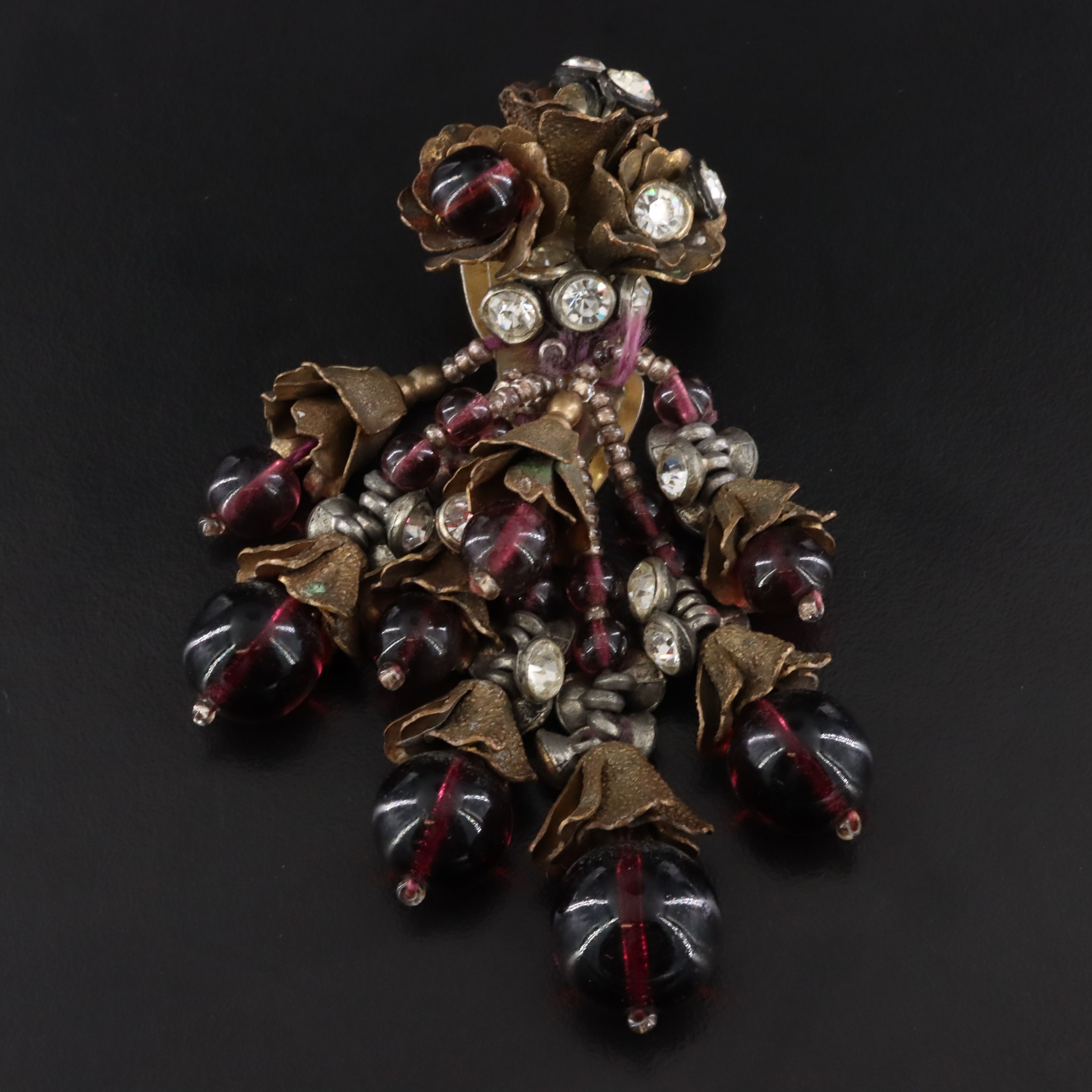 1940s Rhinestone and Glass Floral Dress Clip