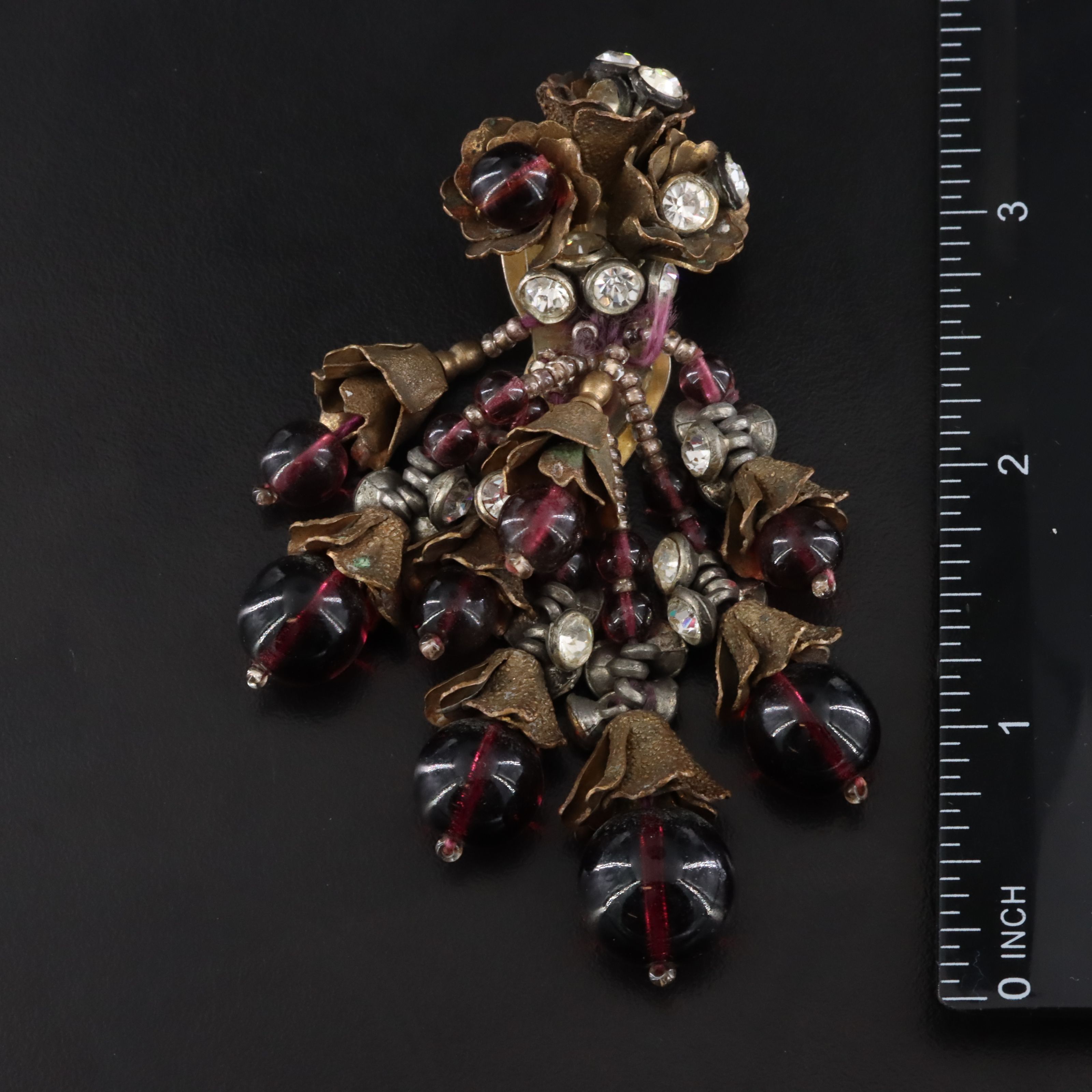 1940s Rhinestone and Glass Floral Dress Clip