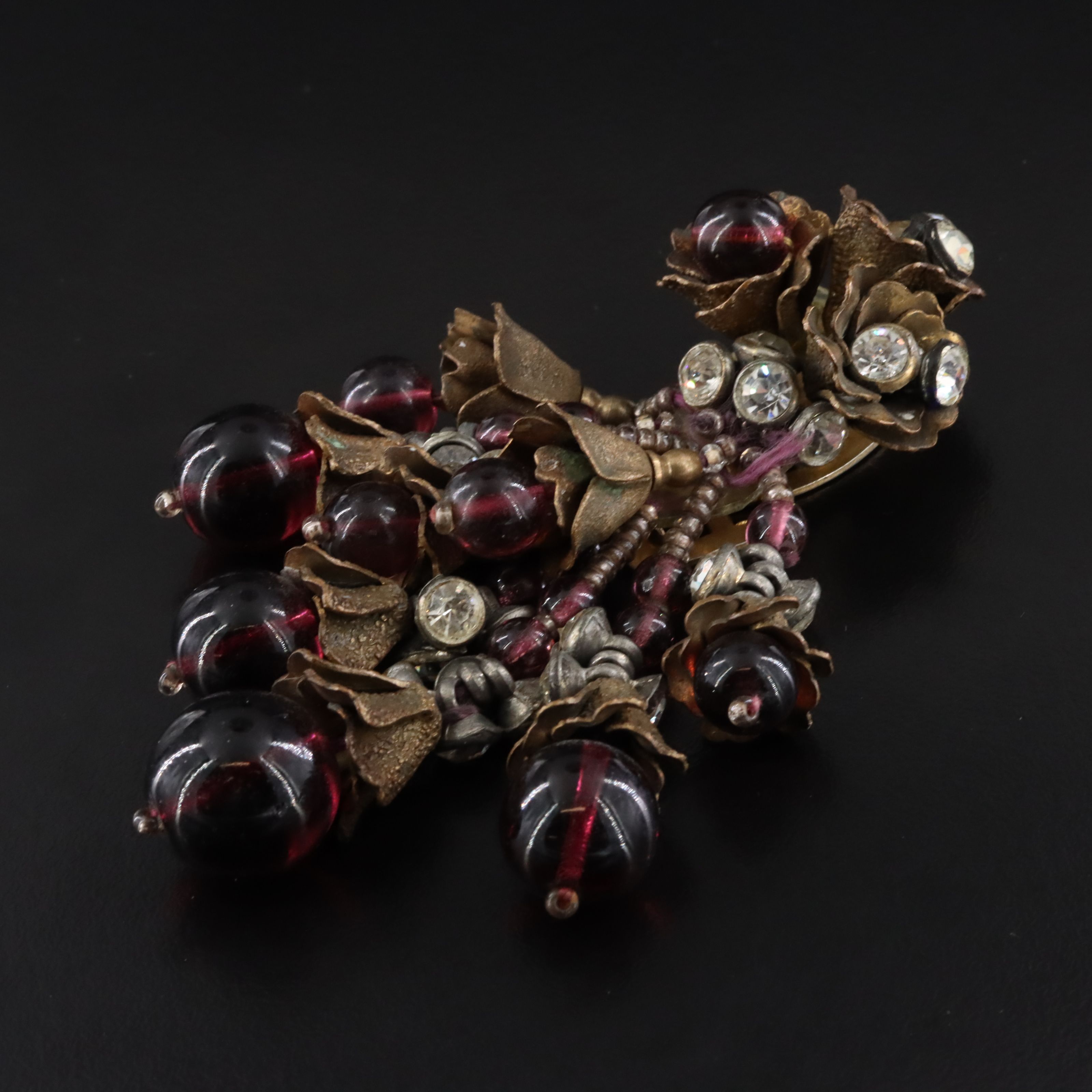 1940s Rhinestone and Glass Floral Dress Clip