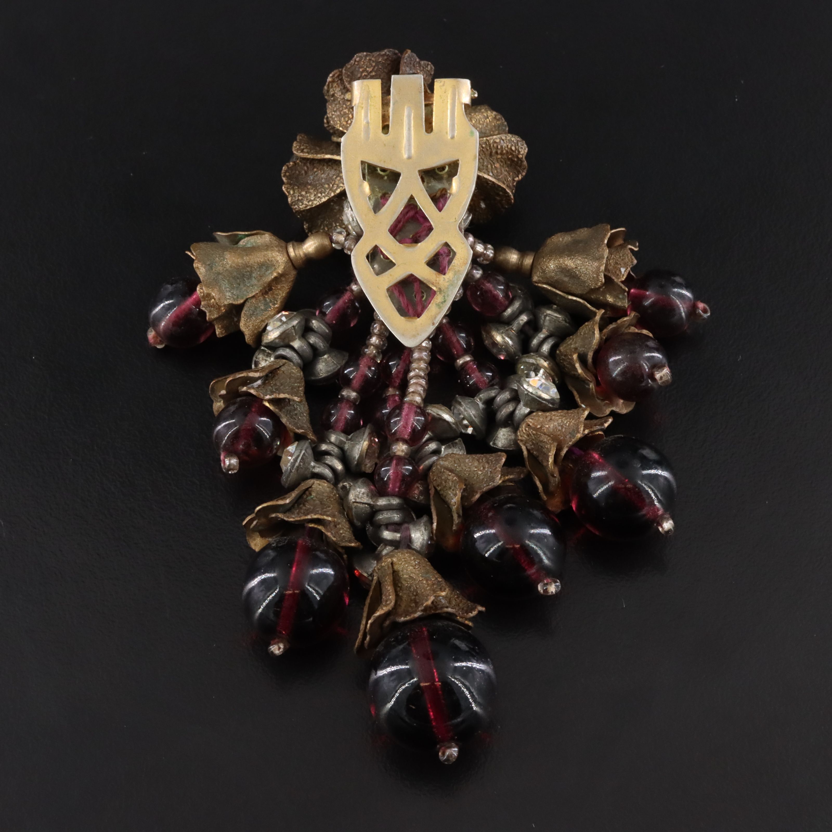 1940s Rhinestone and Glass Floral Dress Clip