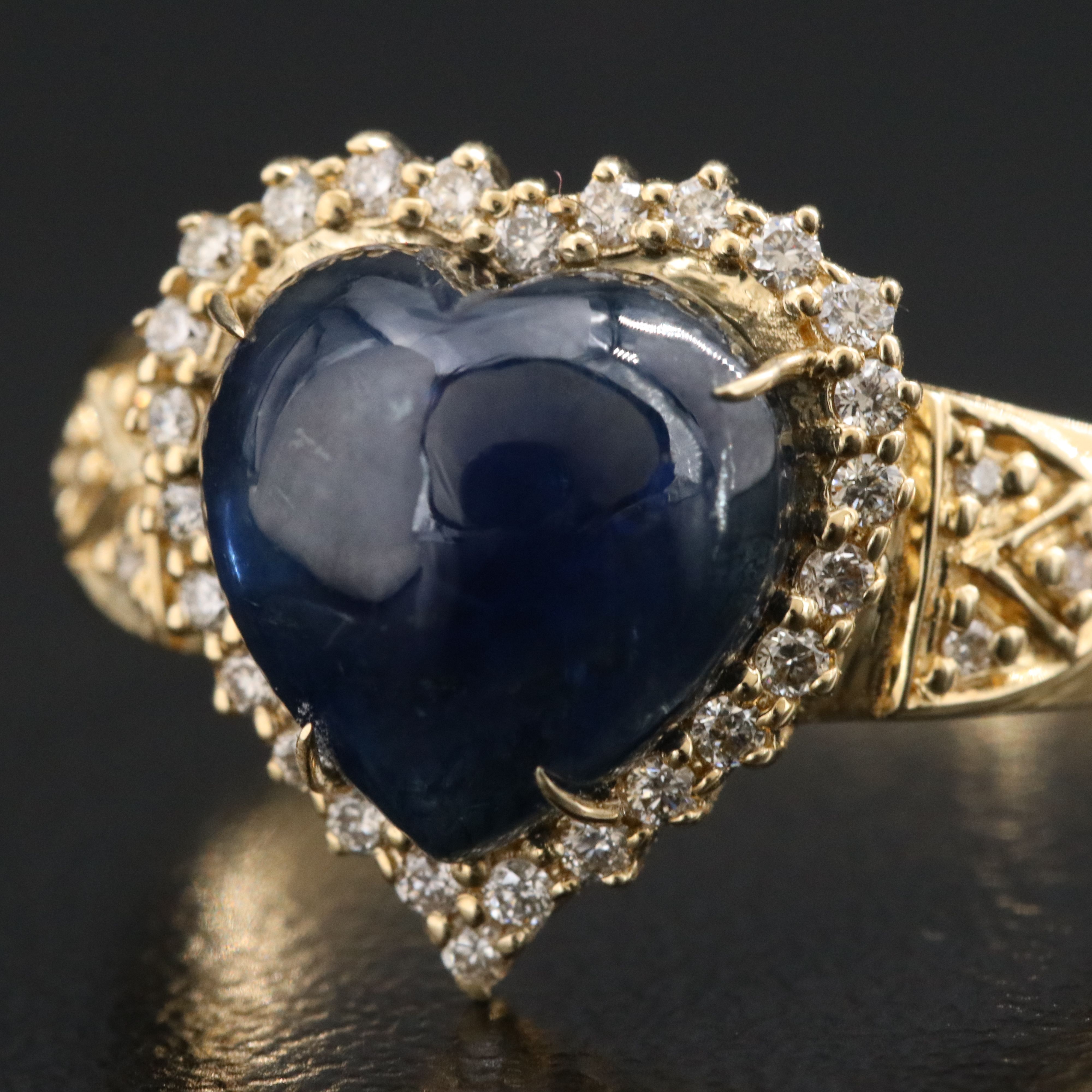 14K 5.07 CT Sapphire and Diamond  Heart Ring