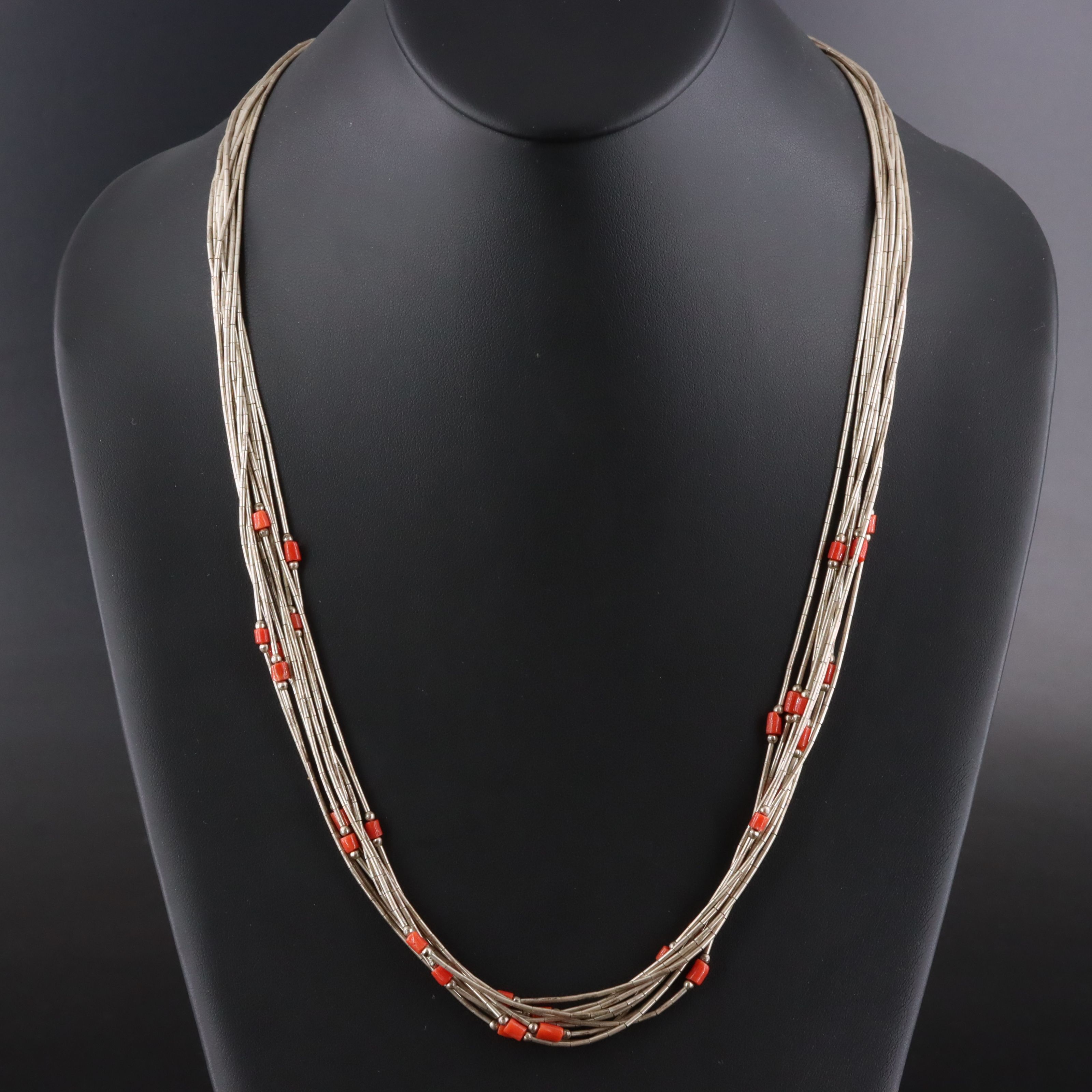 Western Sterling Liquid Silver and Coral Necklace