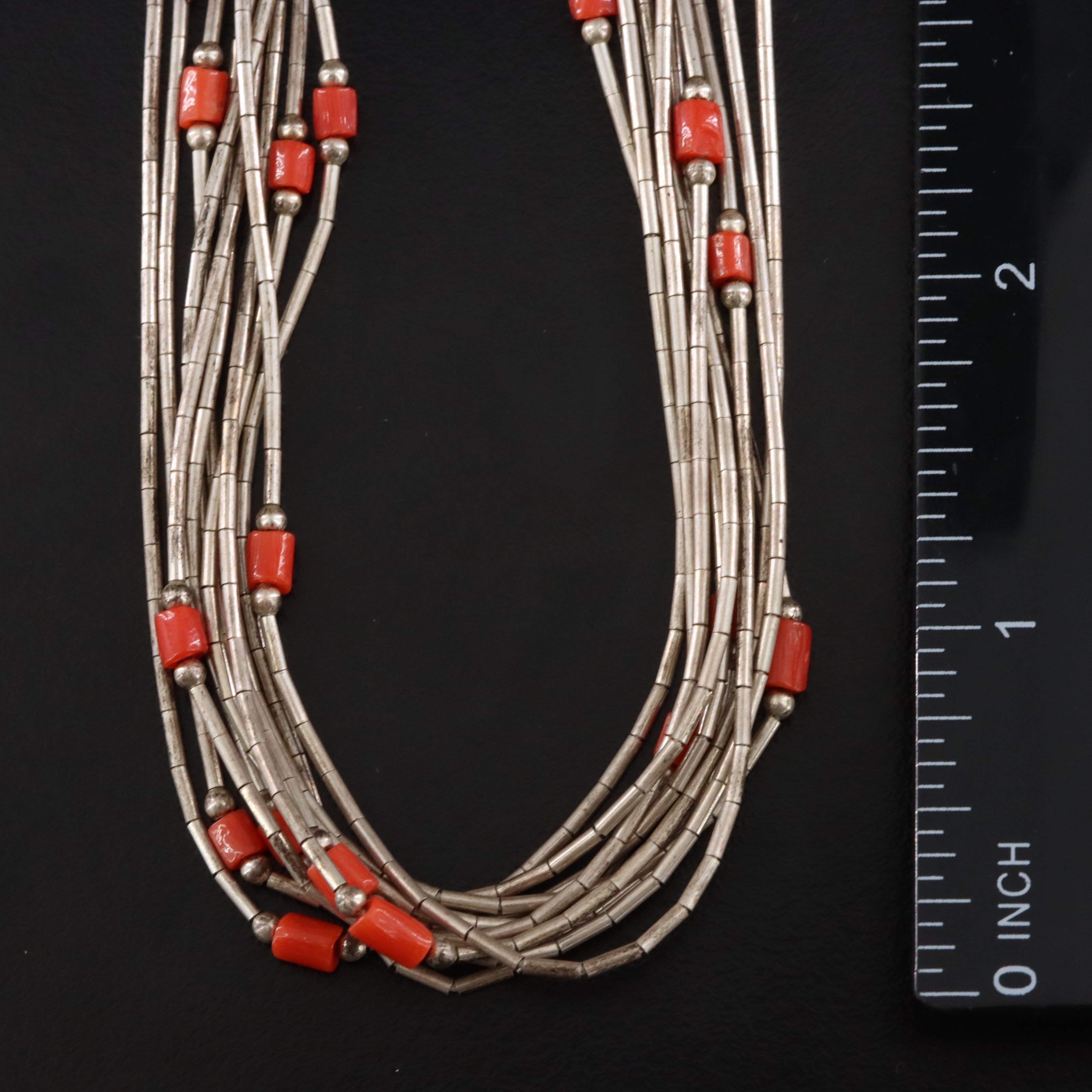 Western Sterling Liquid Silver and Coral Necklace
