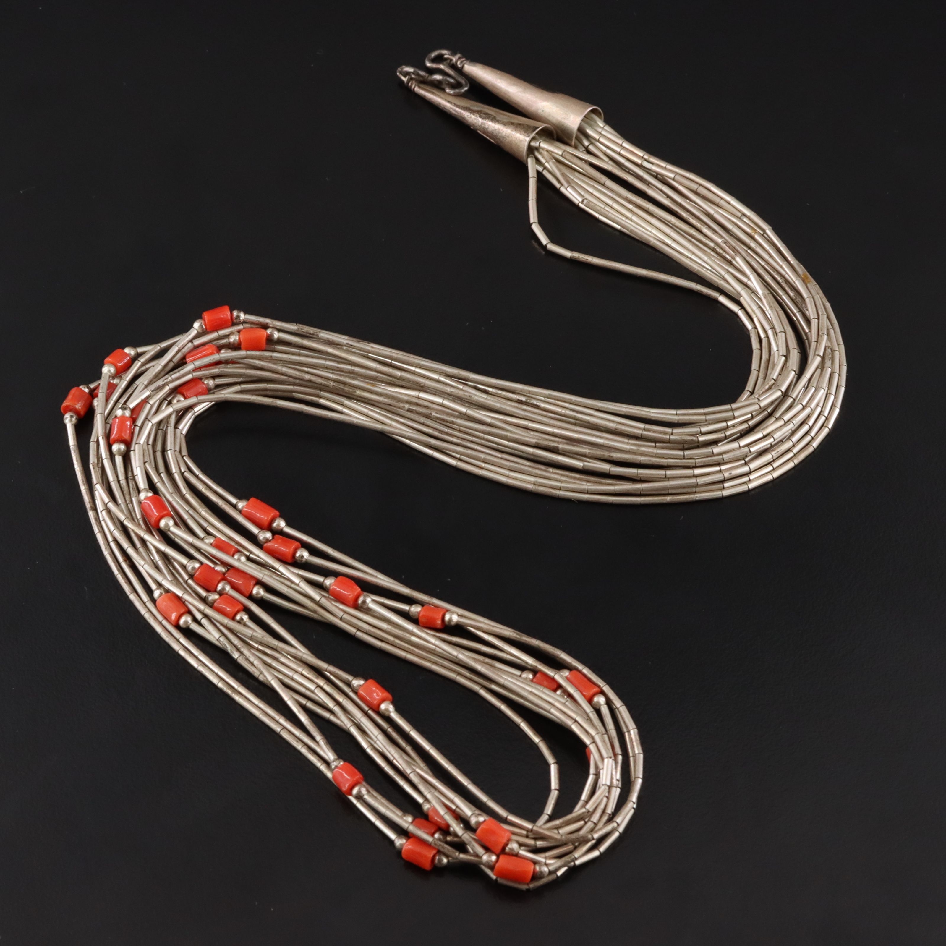 Western Sterling Liquid Silver and Coral Necklace