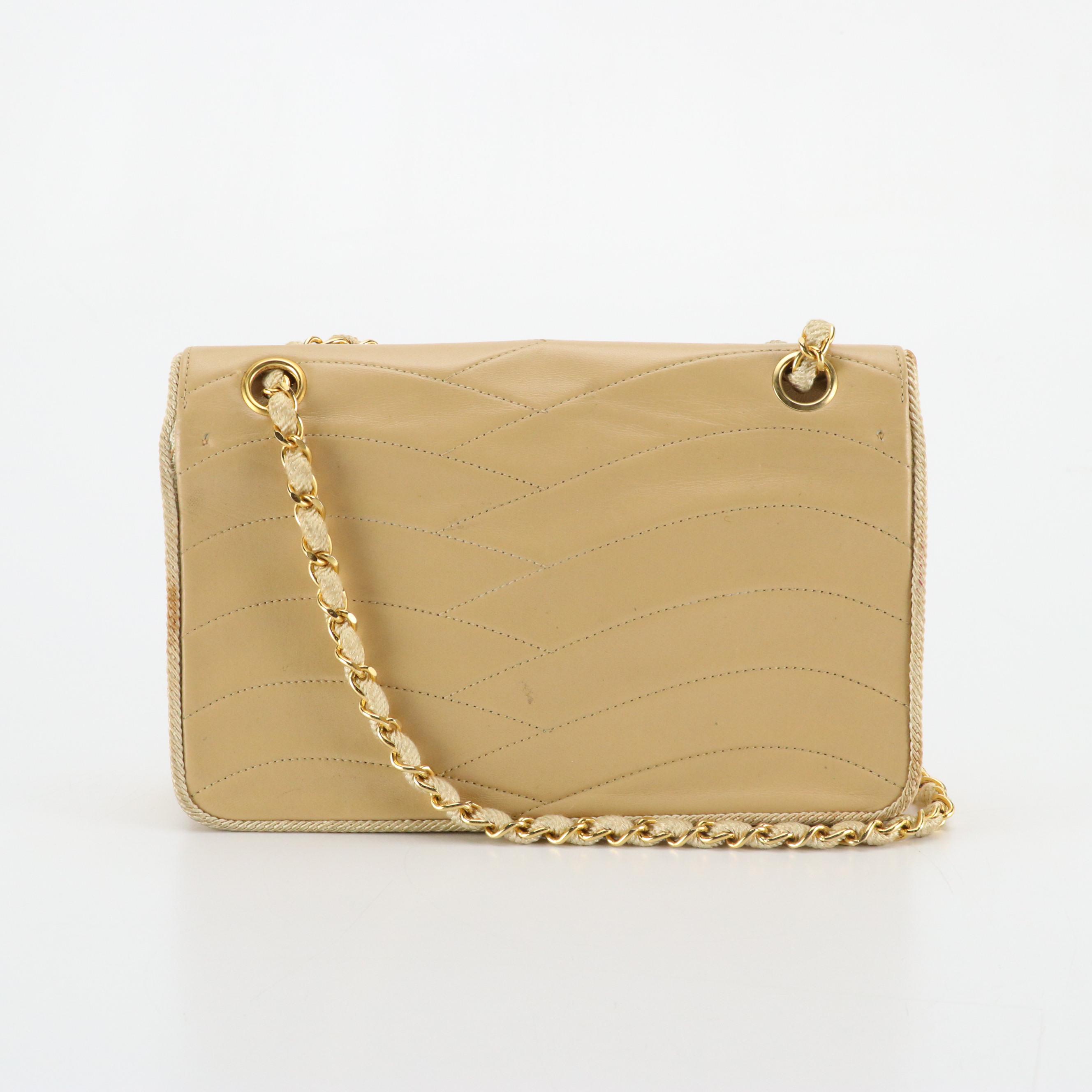 Chanel Single Flap Bag in Neutral Wave Quilted Lambskin Leather with Rope Trim