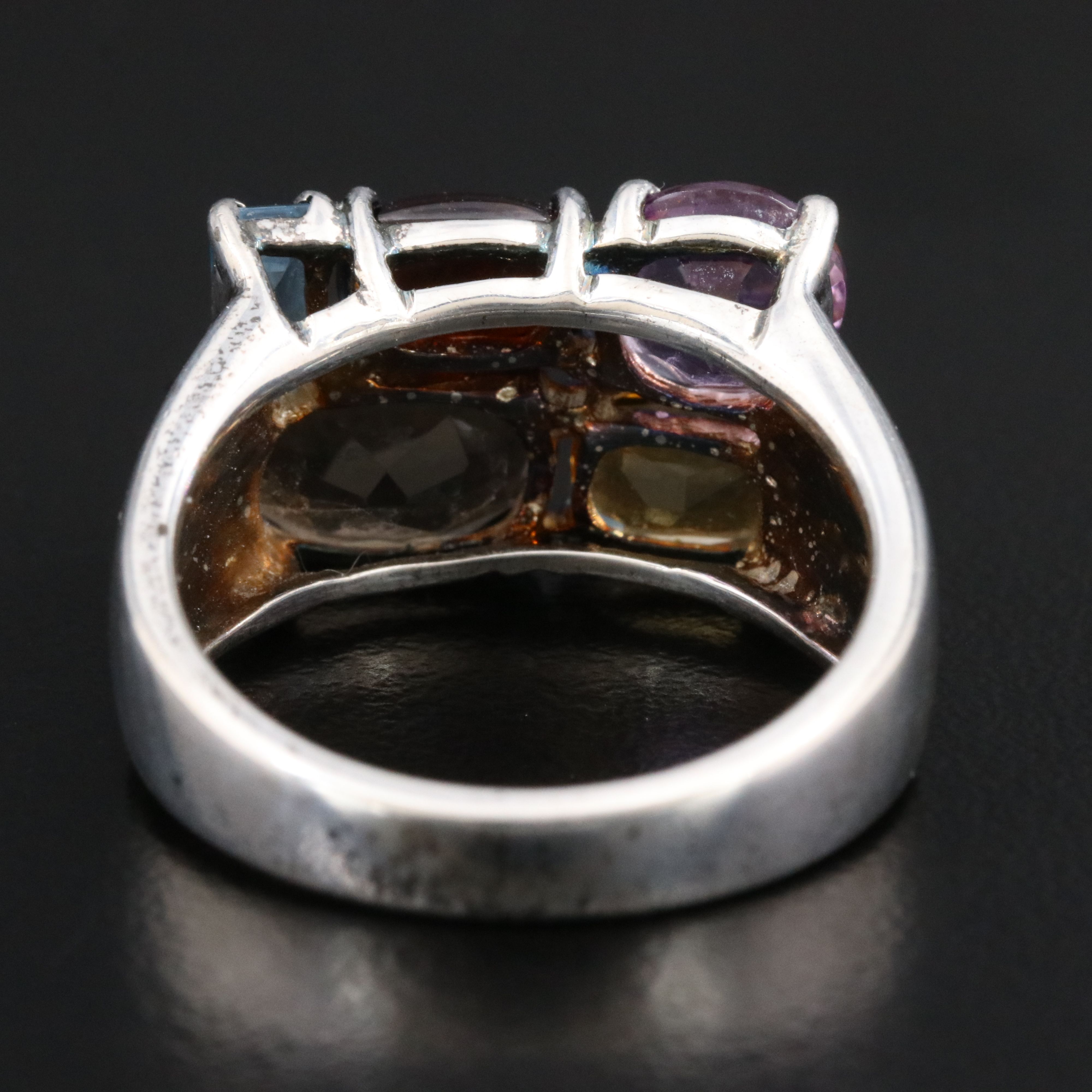 Sterling Gemstone Ring Featuring Amethyst, Smoky Quartz and Garnet