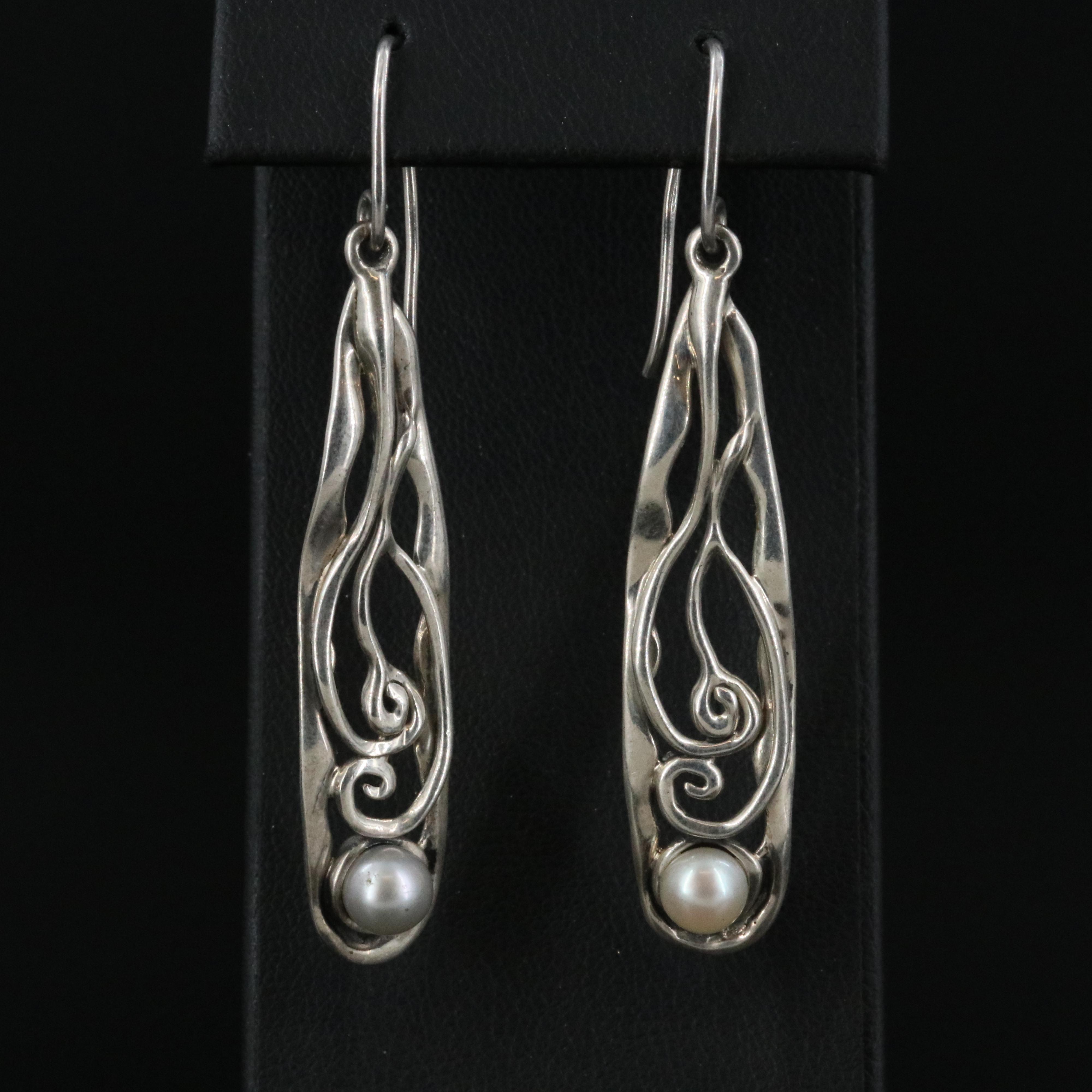 Israeli Haggit Gorali Sterling Pearl Drop Earrings