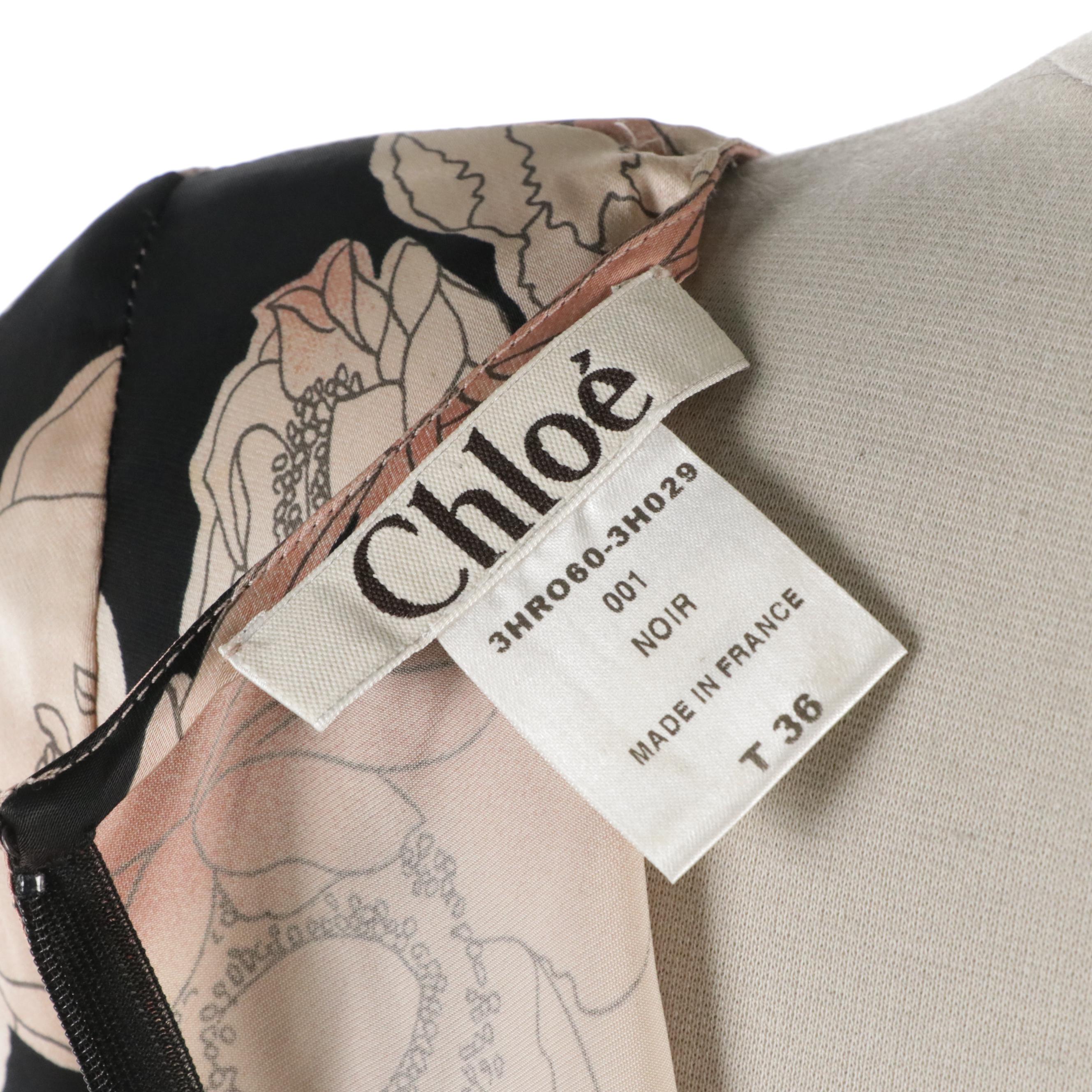 Chloé Long Sleeve V-Neck Dress in Pink & Black Floral Silk Blend