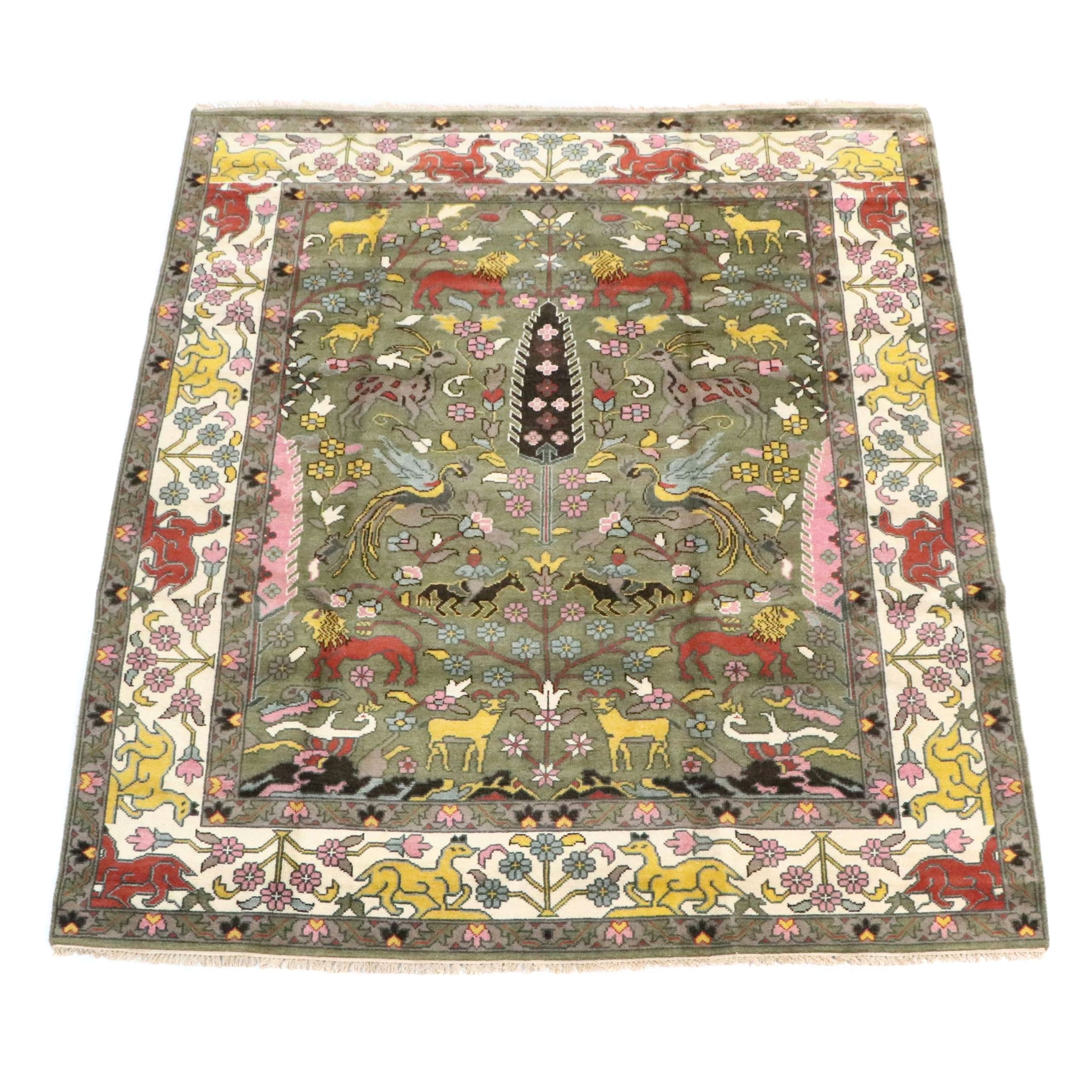 9'1 x 12' Hand-Knotted Indo-Persian Ziegler Pictorial Room-Sized Rug