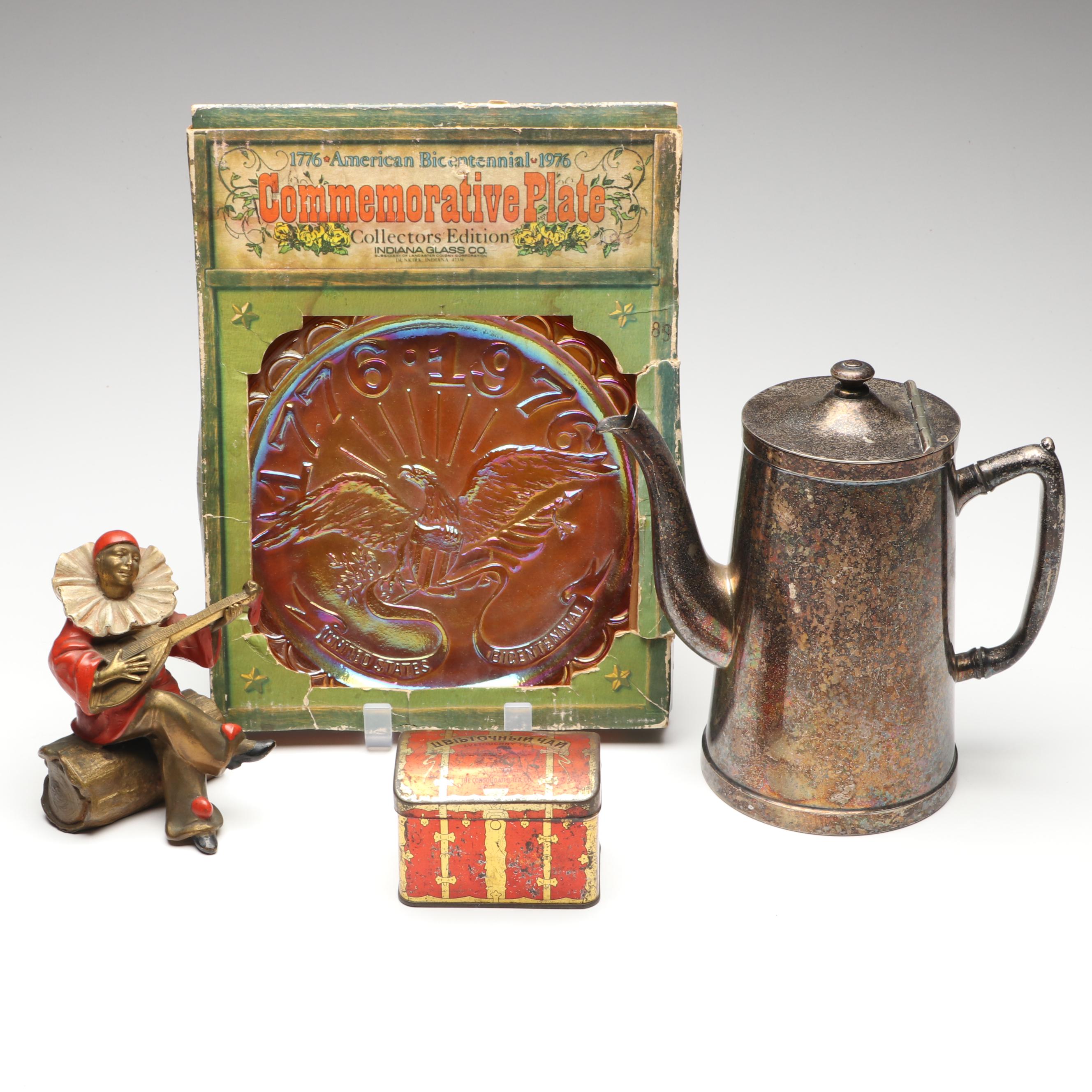 Indiana Glass Iridescent Commemorative Plate, Vintage Tea Tin and More