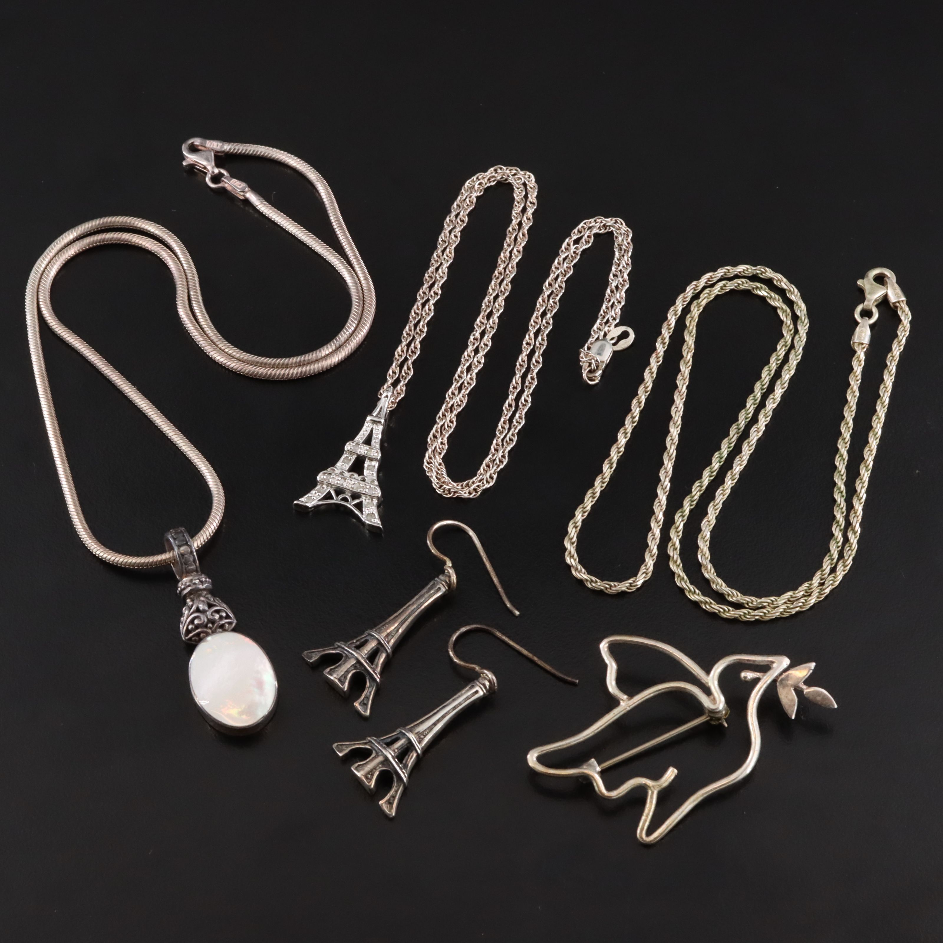 Sterling Jewelry Including Jeff Deegan, Mother-of-Pearl and Diamond Eiffel Tower