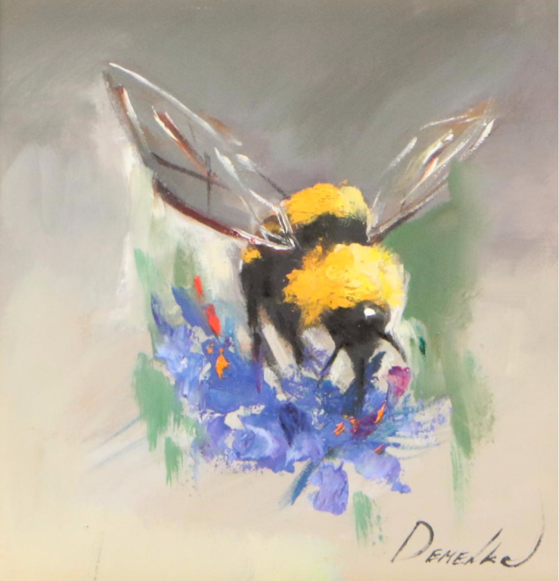 Natalie Demenko Oil Painting of Bee on Flower, 21st Century