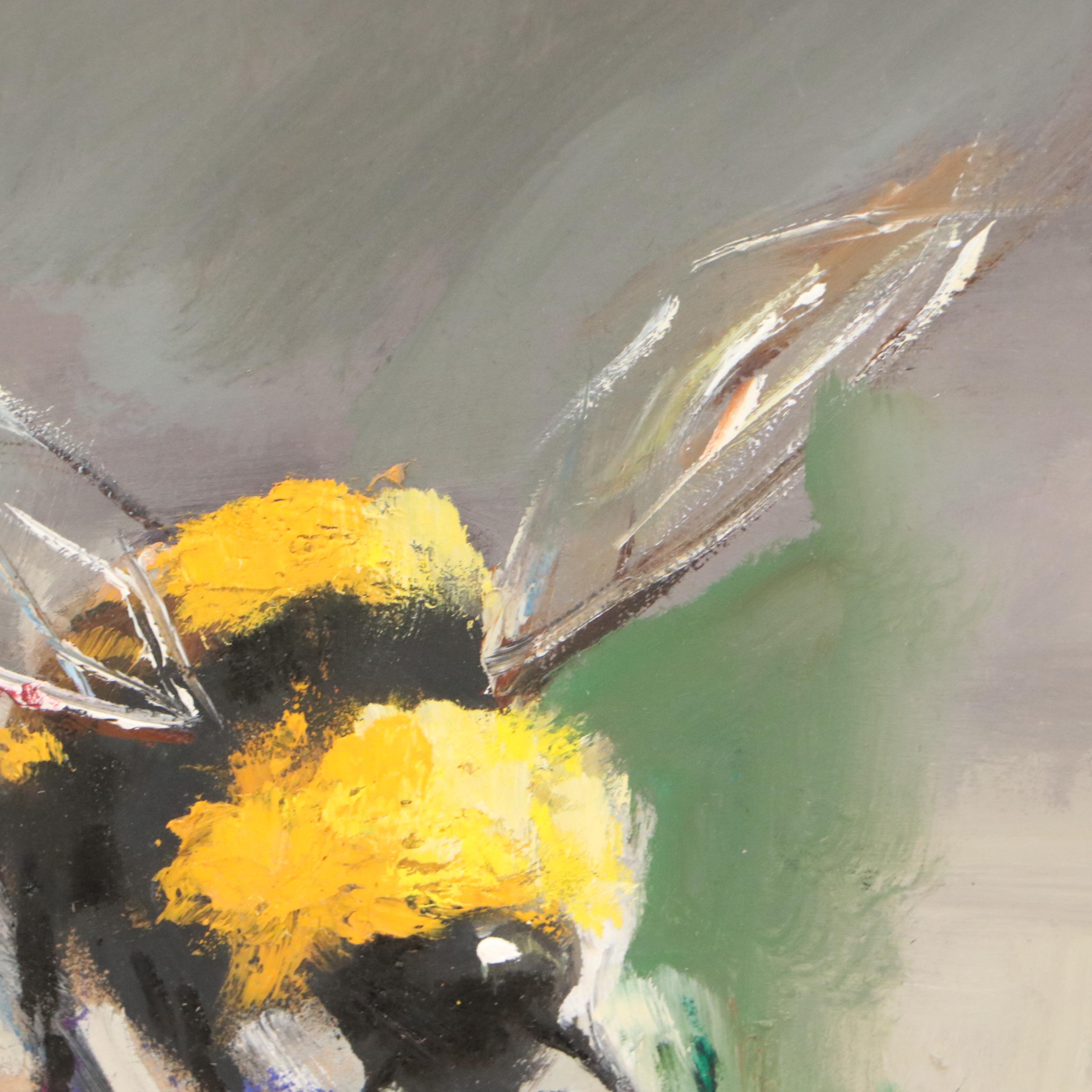 Natalie Demenko Oil Painting of Bee on Flower, 21st Century