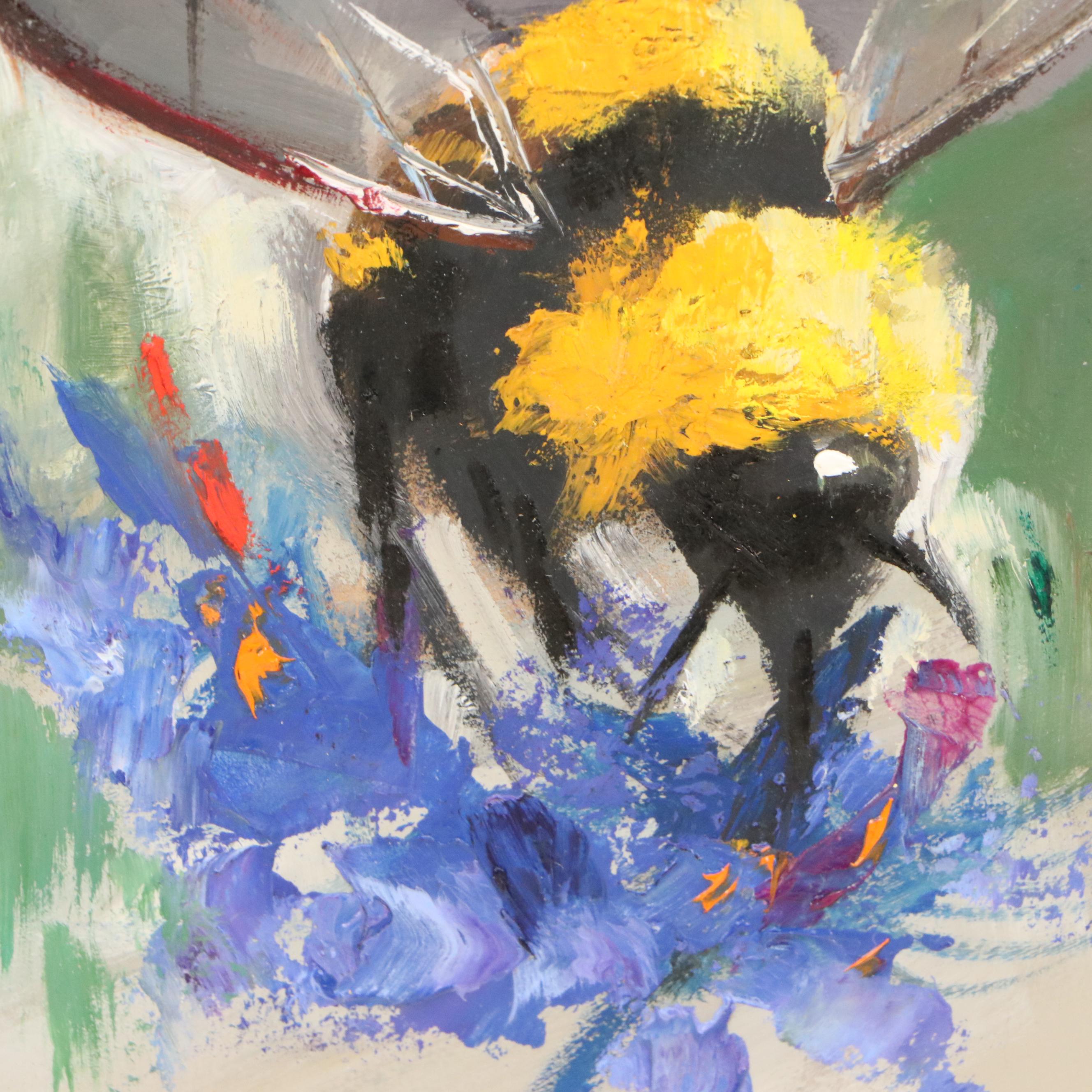 Natalie Demenko Oil Painting of Bee on Flower, 21st Century