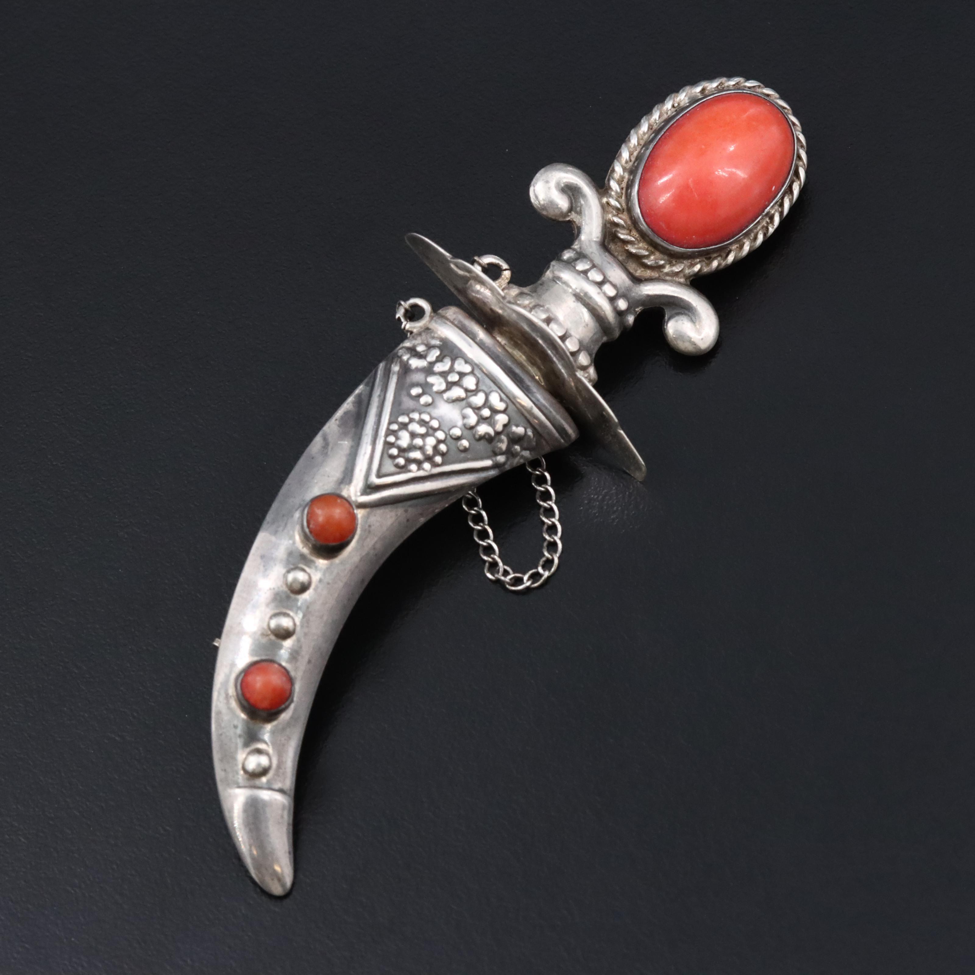 Sterling Calcite Jambiya Dagger and Sheath Brooch