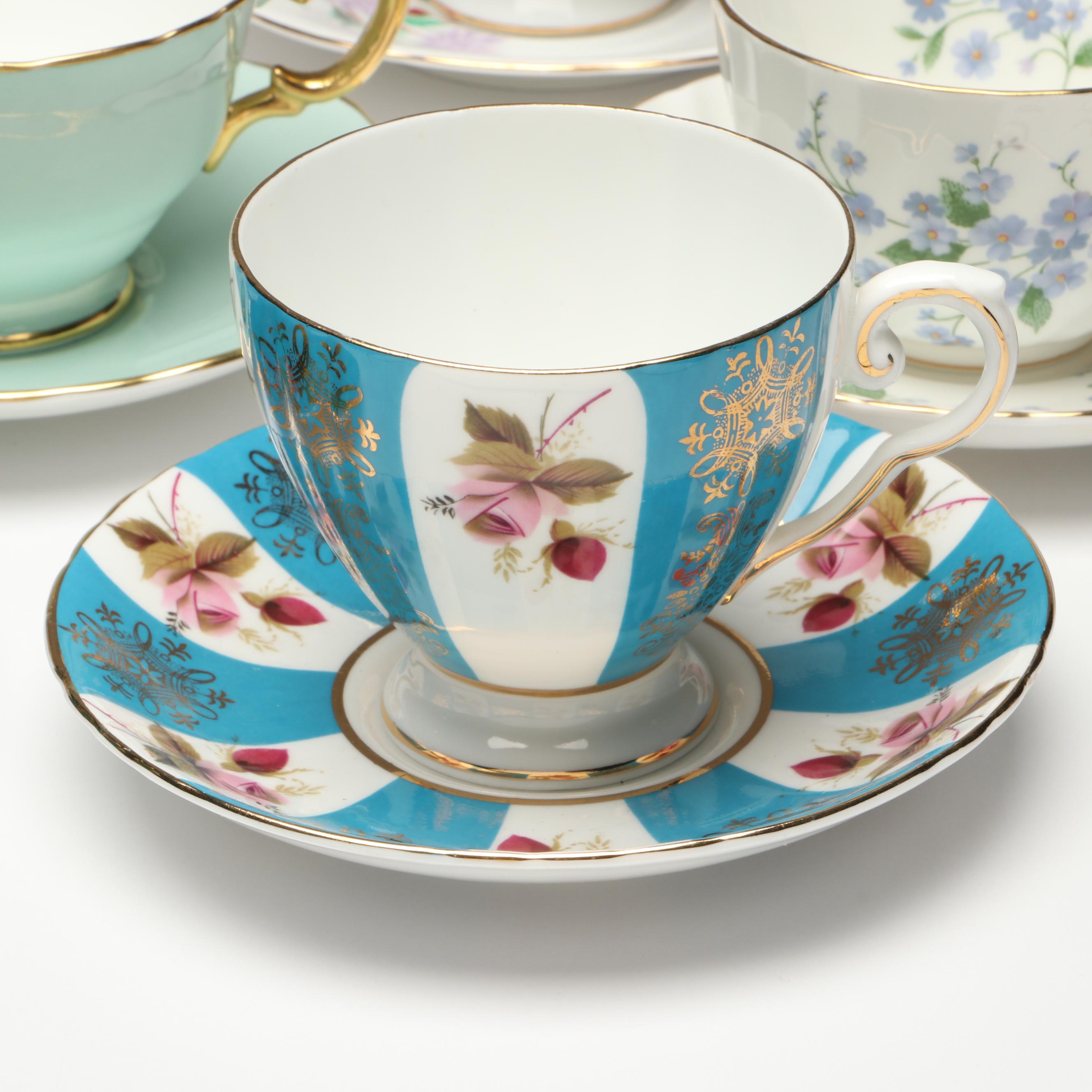 Spode Blue Room Collection with Other Teacups and Saucers