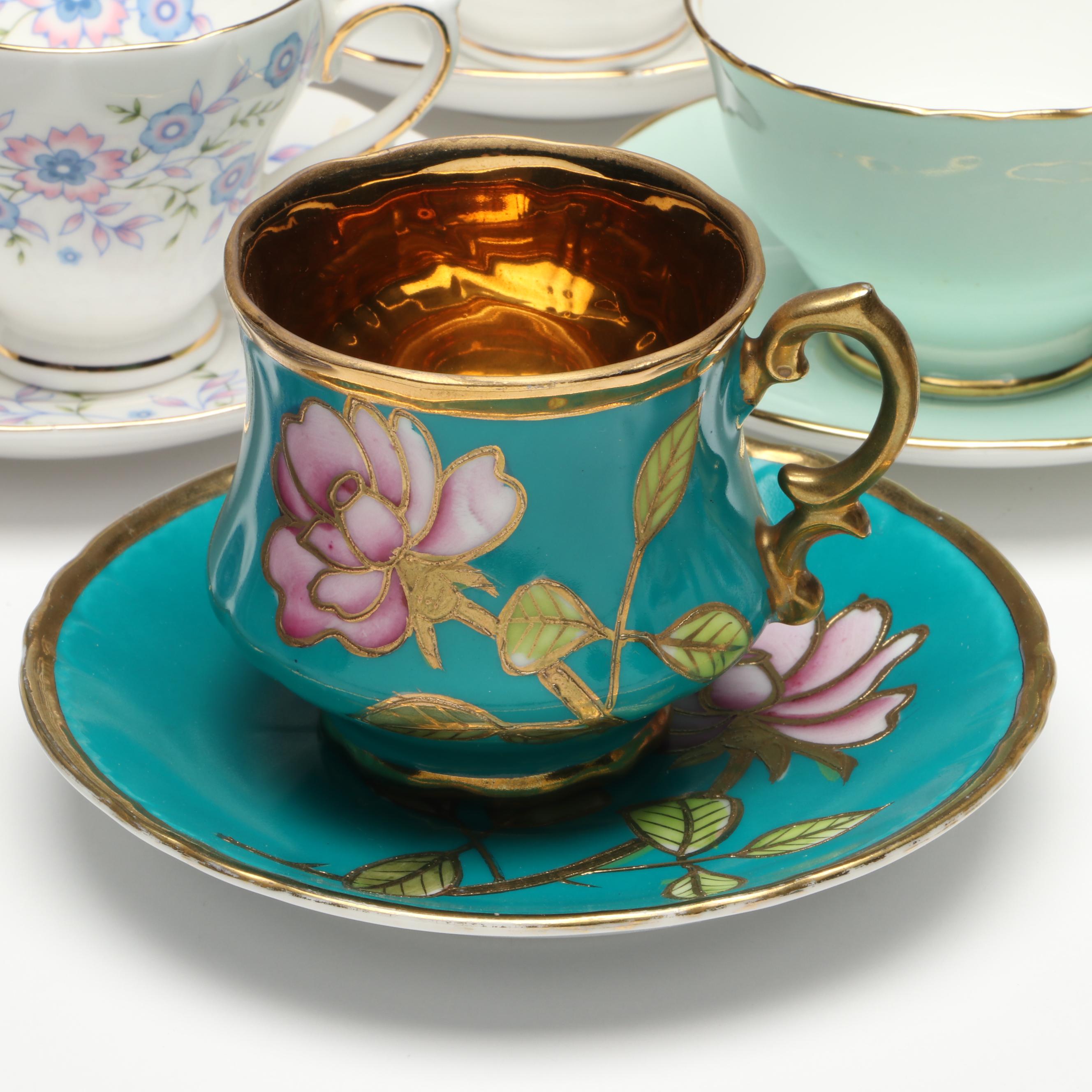 Spode Blue Room Collection with Other Teacups and Saucers