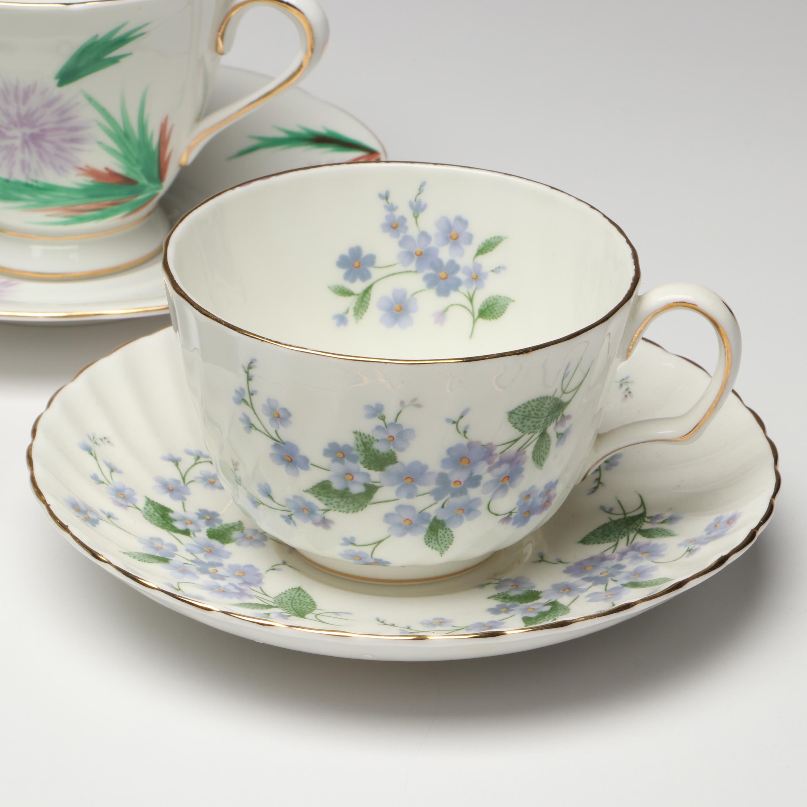 Spode Blue Room Collection with Other Teacups and Saucers