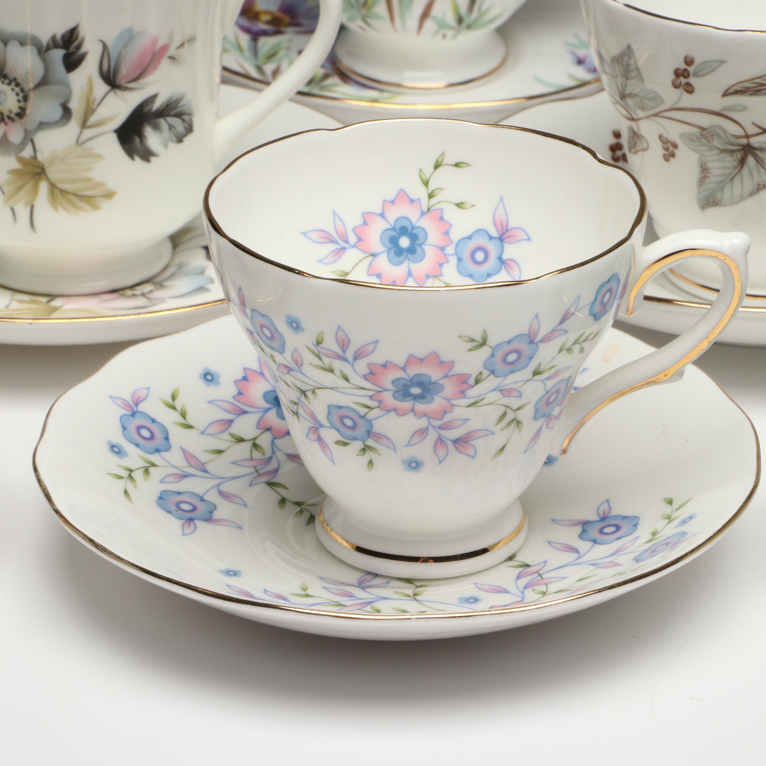 Spode Blue Room Collection with Other Teacups and Saucers