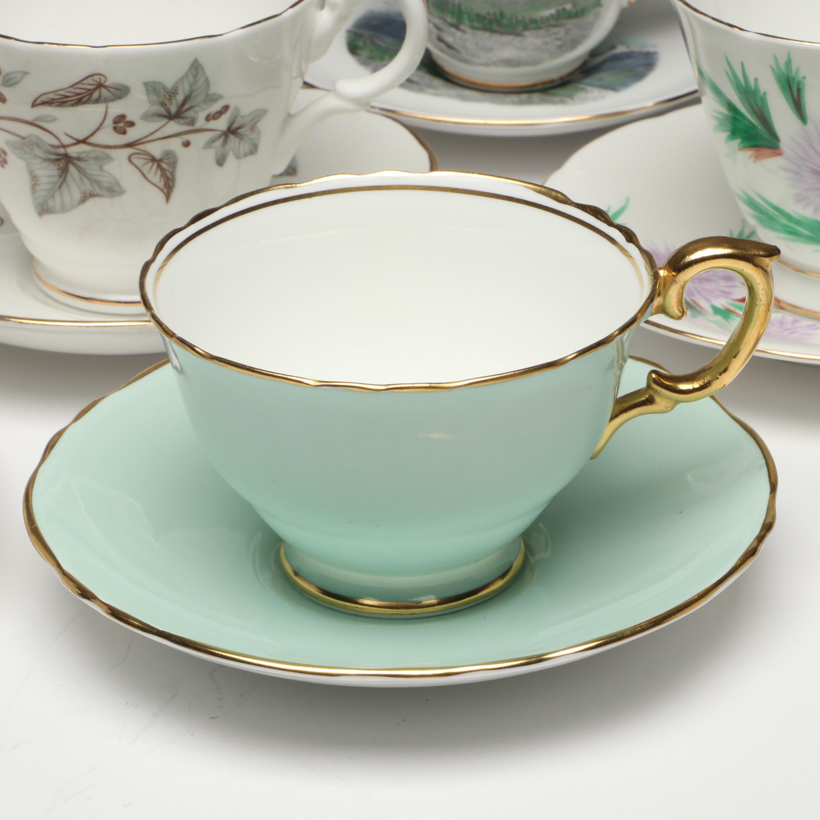 Spode Blue Room Collection with Other Teacups and Saucers