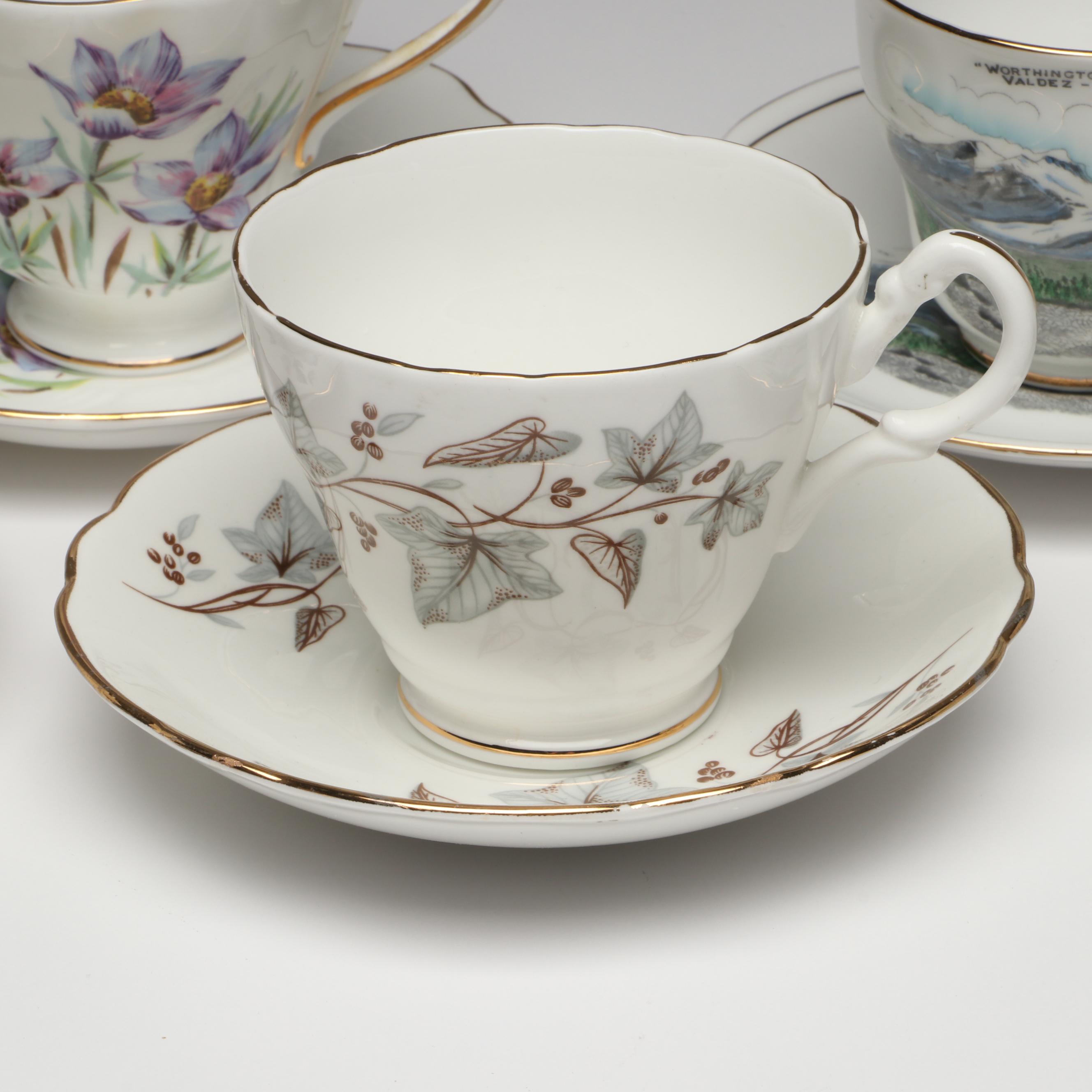 Spode Blue Room Collection with Other Teacups and Saucers