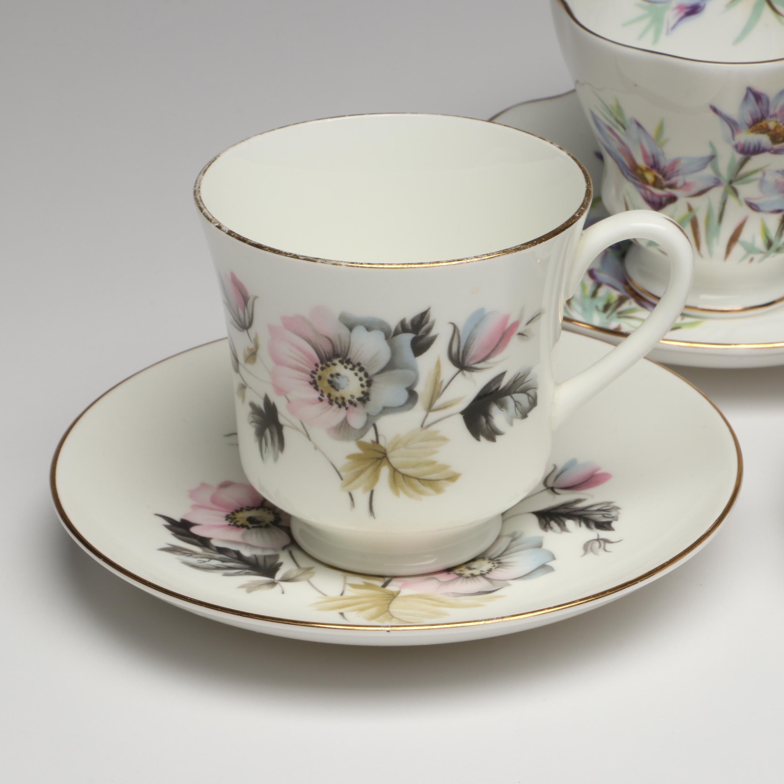 Spode Blue Room Collection with Other Teacups and Saucers